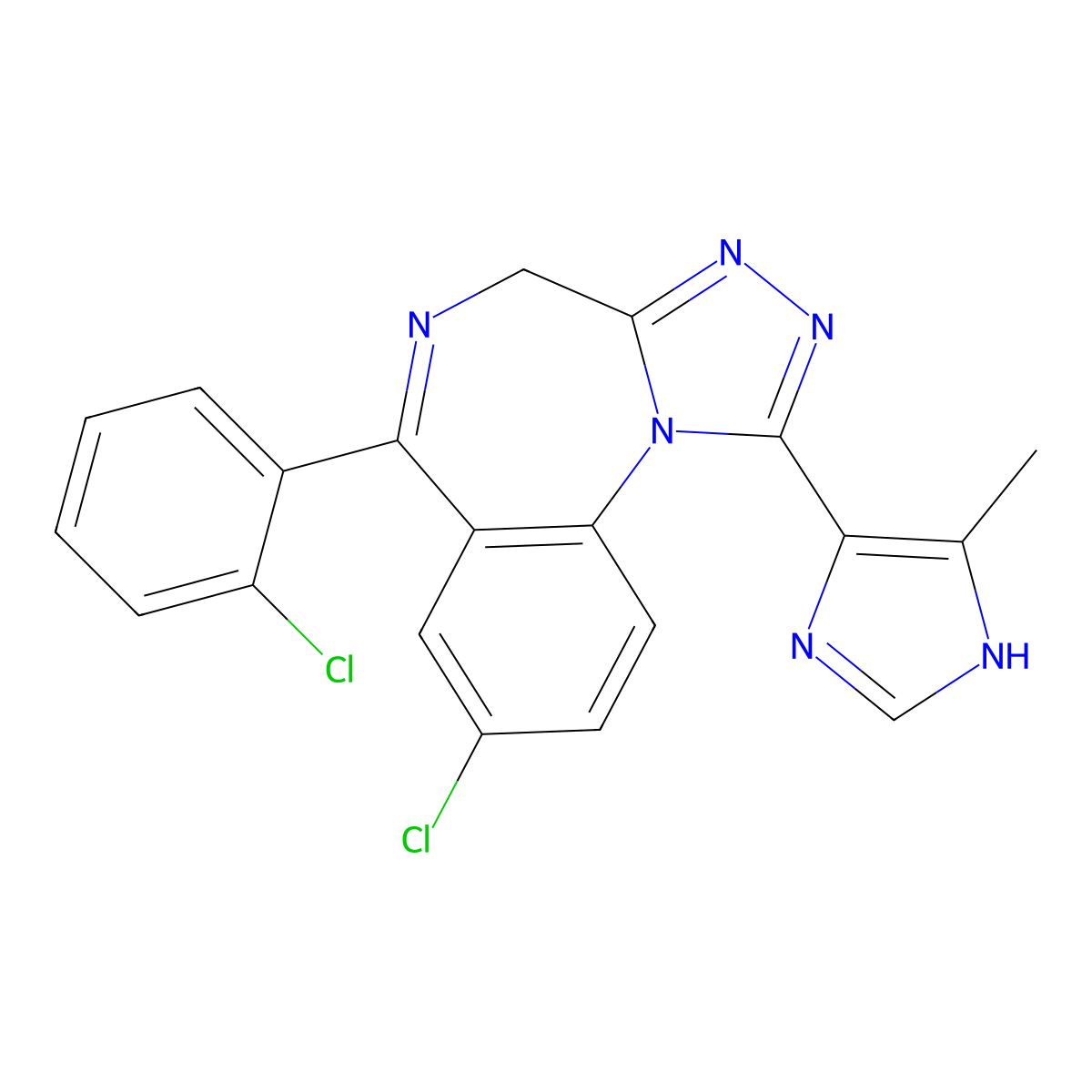 4H-(1,2,4)Triazolo(4,3-a)(1,4)benzodiazepine, 8-chloro-6-(2-chlorophenyl)-1-(5-methyl-1H-imidazol-4-yl)- molecular structure, CAS 117291-09-5