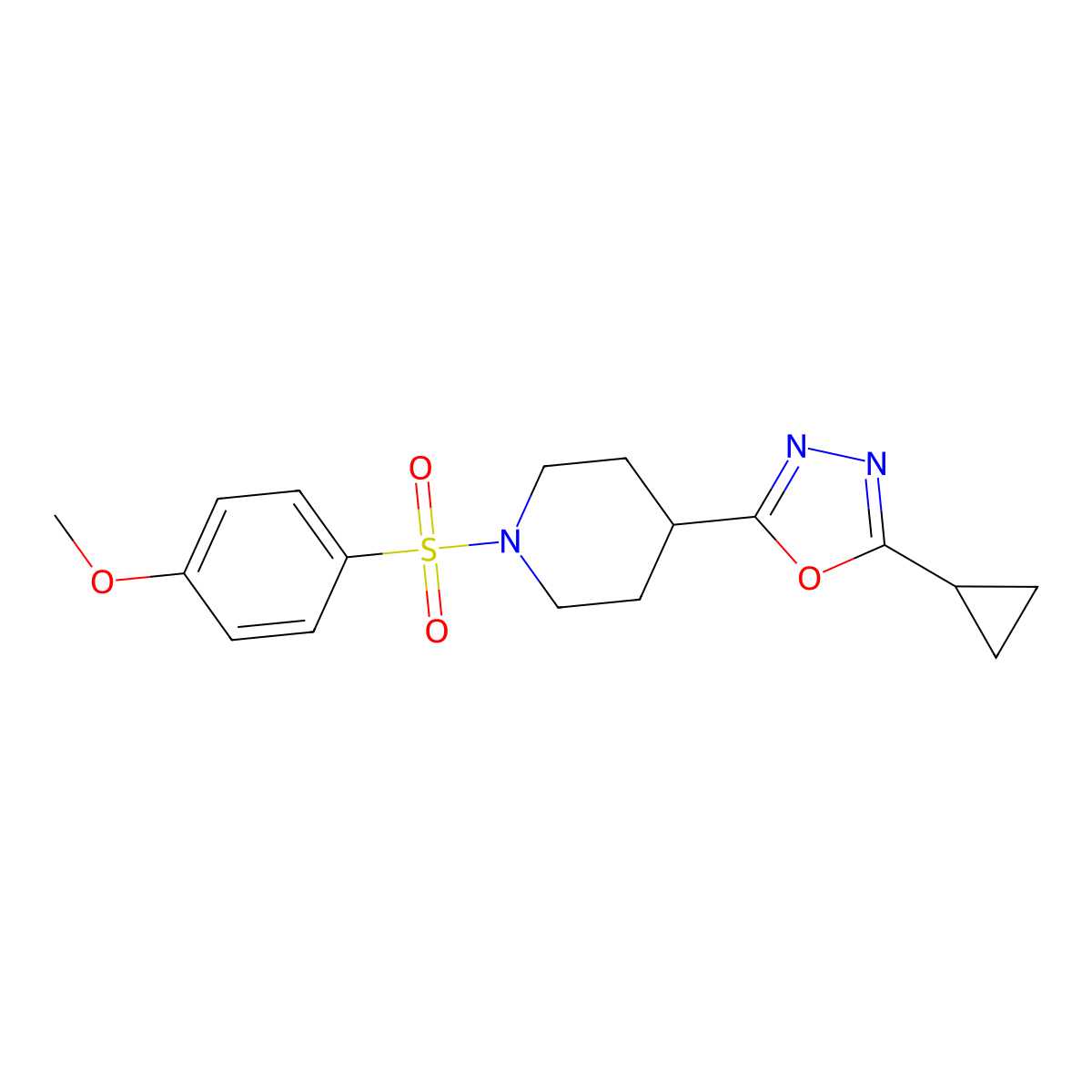 2-Cyclopropyl-5-(1-((4-methoxyphenyl)sulfonyl)piperidin-4-yl)-1,3,4-oxadiazole molecular structure, CAS 1172911-58-8