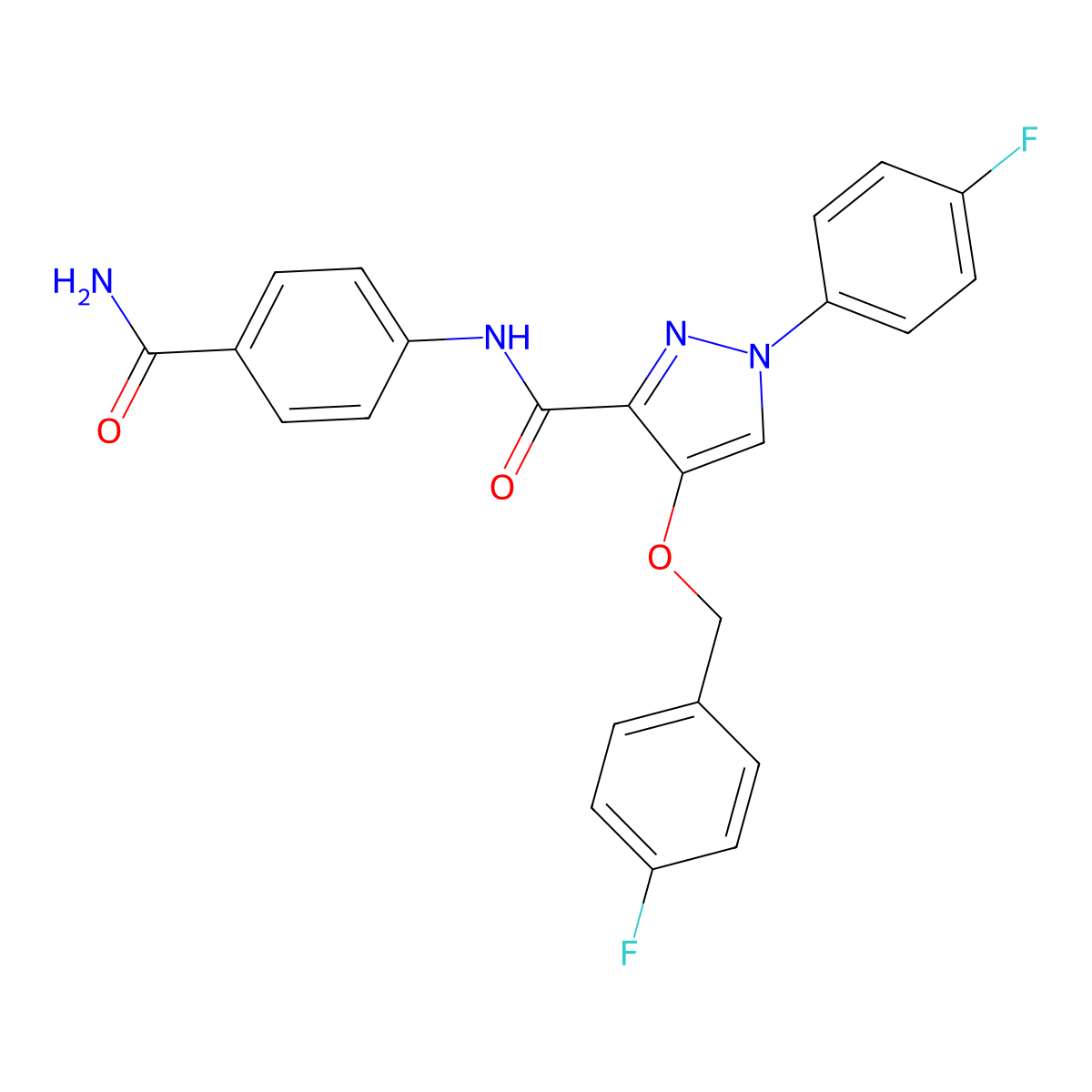 N-(4-carbamoylphenyl)-4-((4-fluorobenzyl)oxy)-1-(4-fluorophenyl)-1H-pyrazole-3-carboxamide molecular structure, CAS 1172911-94-2