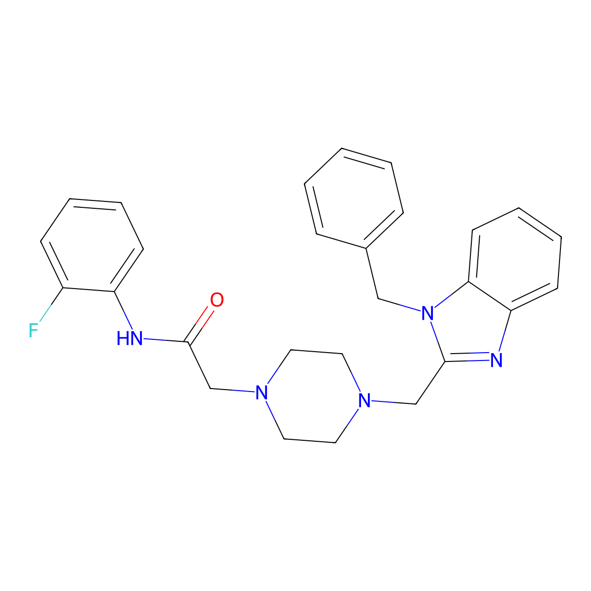 2-(4-((1-benzyl-1H-benzo[d]imidazol-2-yl)methyl)piperazin-1-yl)-N-(2-fluorophenyl)acetamide molecular structure, CAS 1172912-49-0
