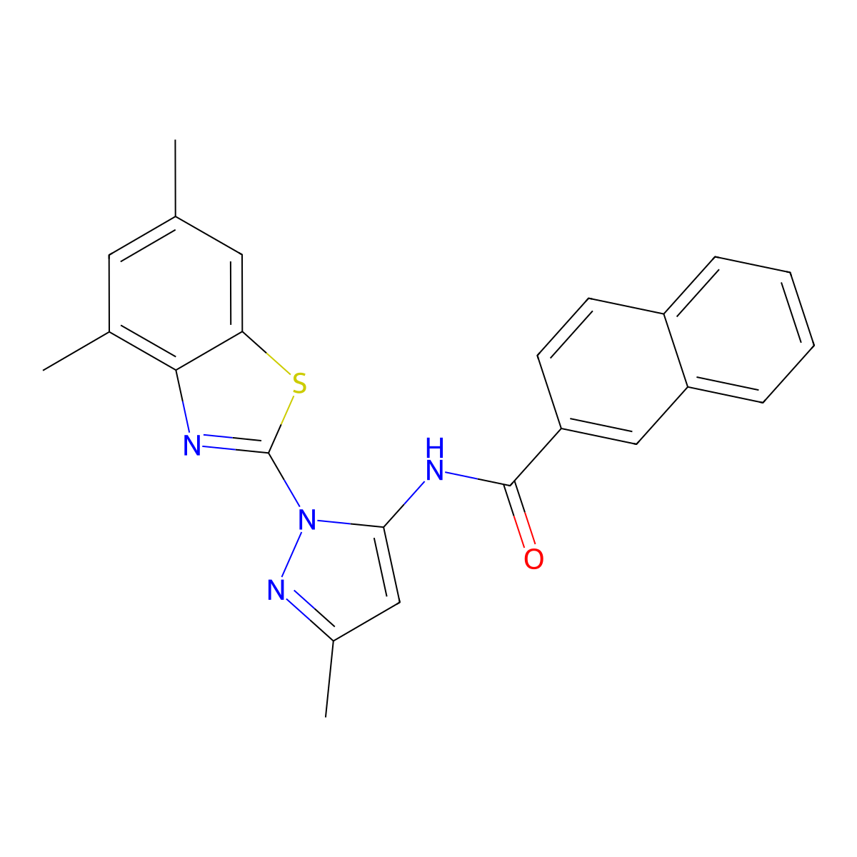 N-(1-(4,6-dimethylbenzo[d]thiazol-2-yl)-3-methyl-1H-pyrazol-5-yl)-2-naphthamide molecular structure, CAS 1172913-68-6