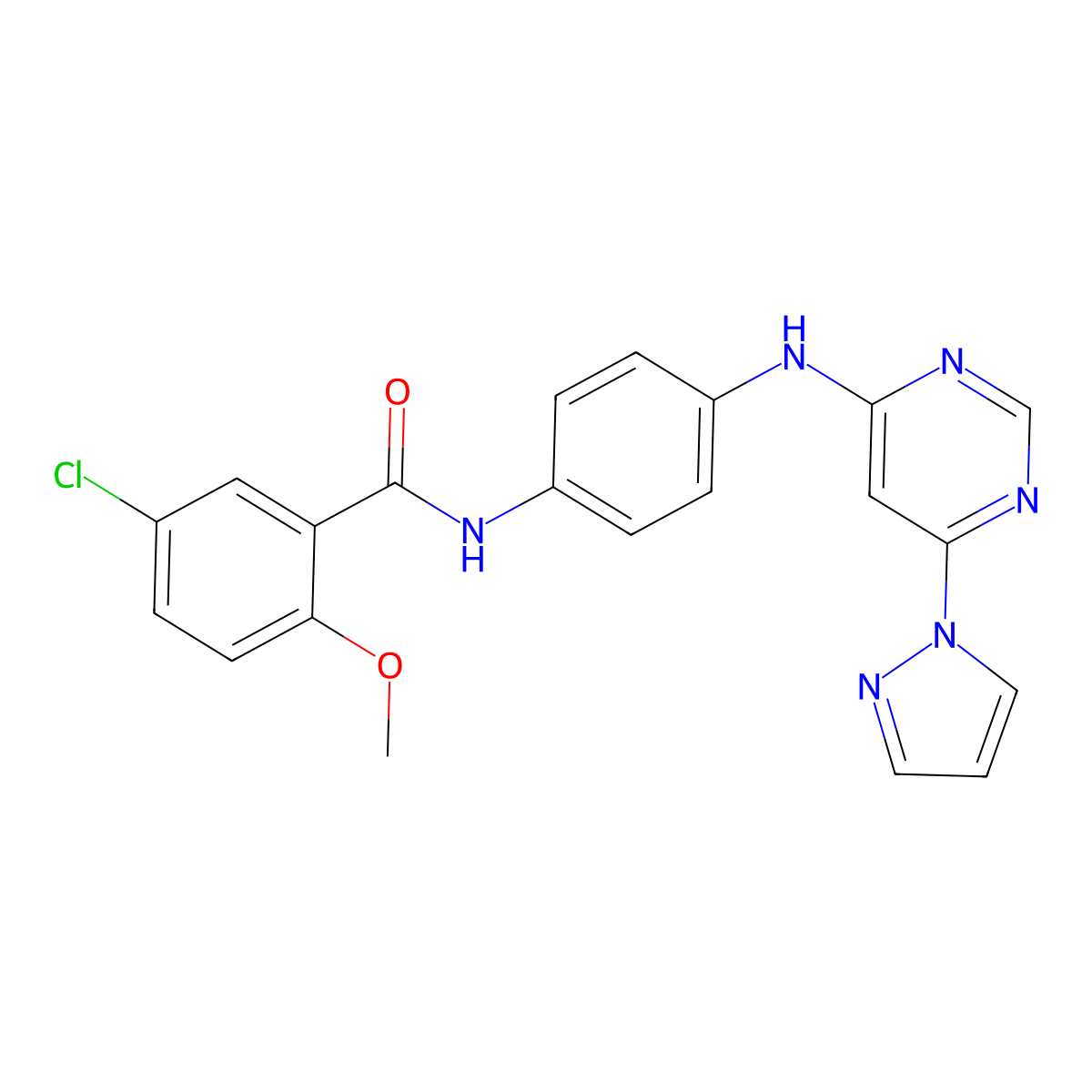 N-(4-((6-(1H-pyrazol-1-yl)pyrimidin-4-yl)amino)phenyl)-5-chloro-2-methoxybenzamide molecular structure, CAS 1172913-73-3