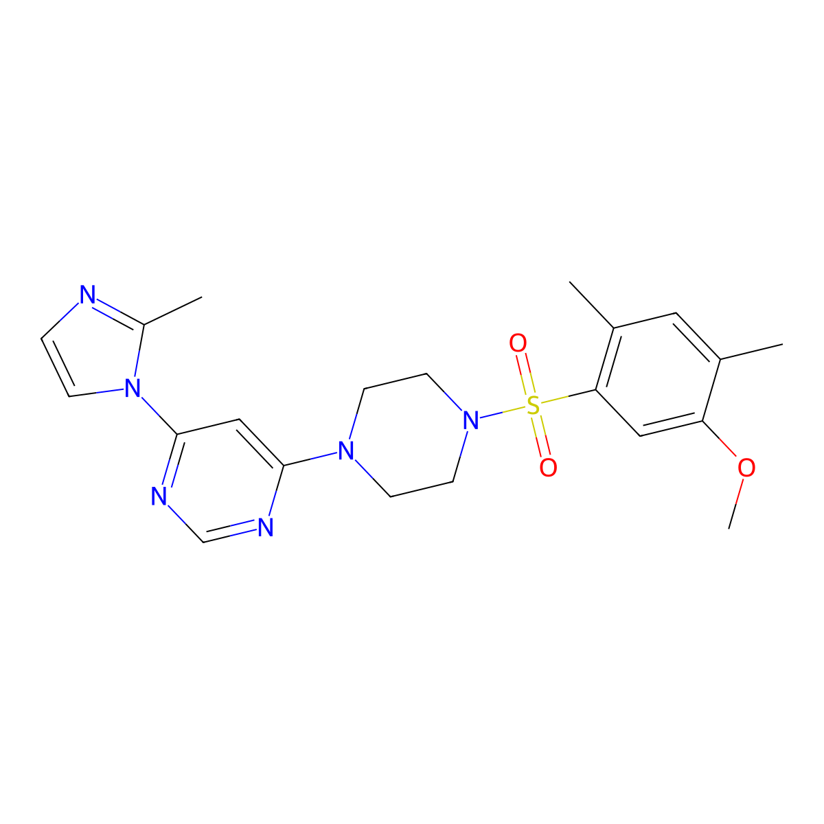 4-(4-((5-methoxy-2,4-dimethylphenyl)sulfonyl)piperazin-1-yl)-6-(2-methyl-1H-imidazol-1-yl)pyrimidine molecular structure, CAS 1172913-75-5