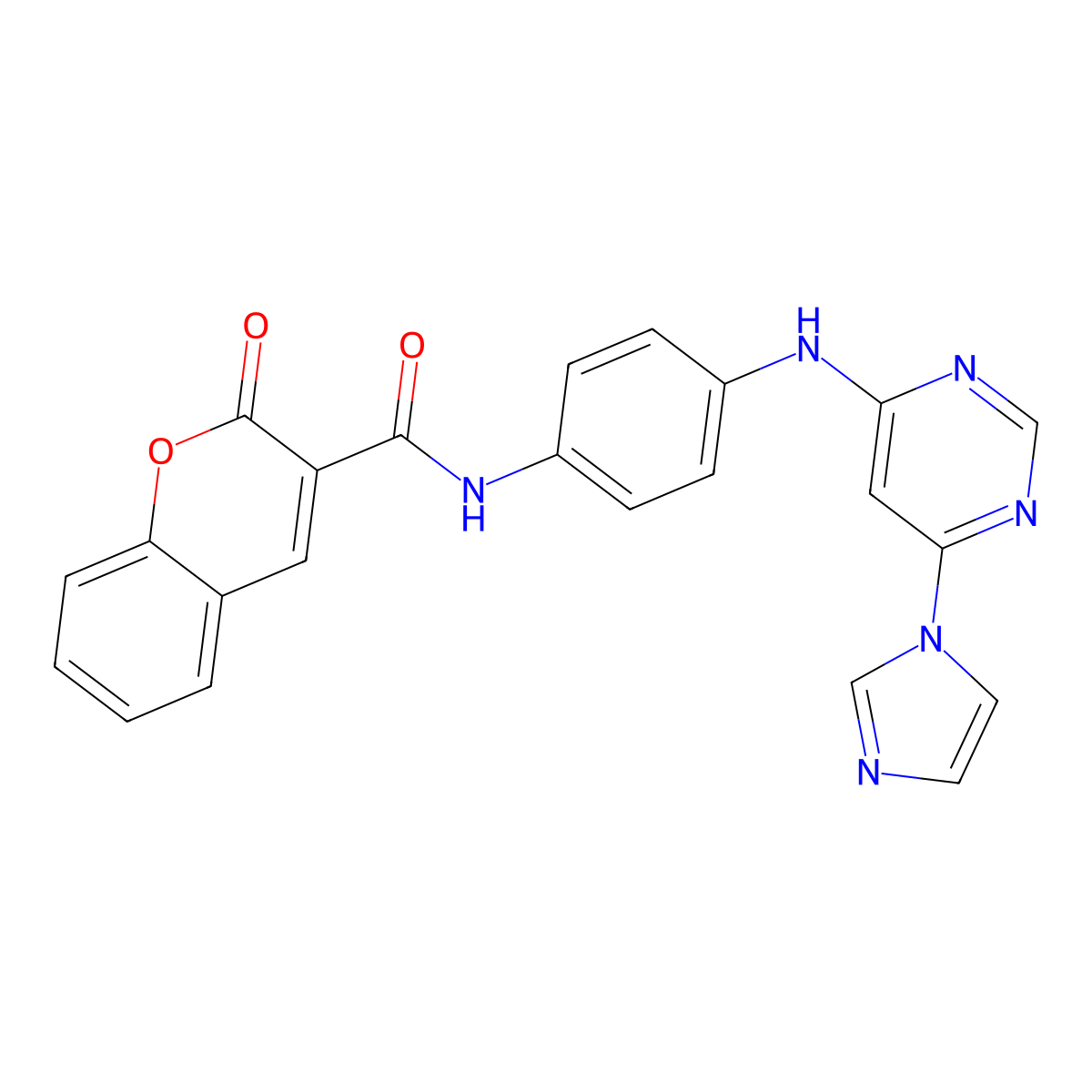 N-(4-{[6-(1H-imidazol-1-yl)pyrimidin-4-yl]amino}phenyl)-2-oxo-2H-chromene-3-carboxamide molecular structure, CAS 1172915-16-0