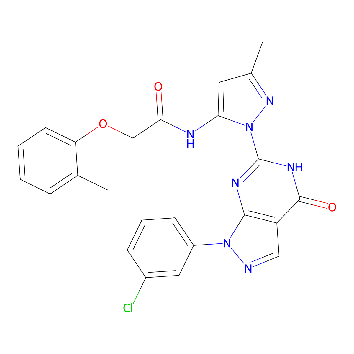 N-(1-(1-(3-chlorophenyl)-4-oxo-4,5-dihydro-1H-pyrazolo[3,4-d]pyrimidin-6-yl)-3-methyl-1H-pyrazol-5-yl)-2-(o-tolyloxy)acetamide molecular structure, CAS 1172916-15-2