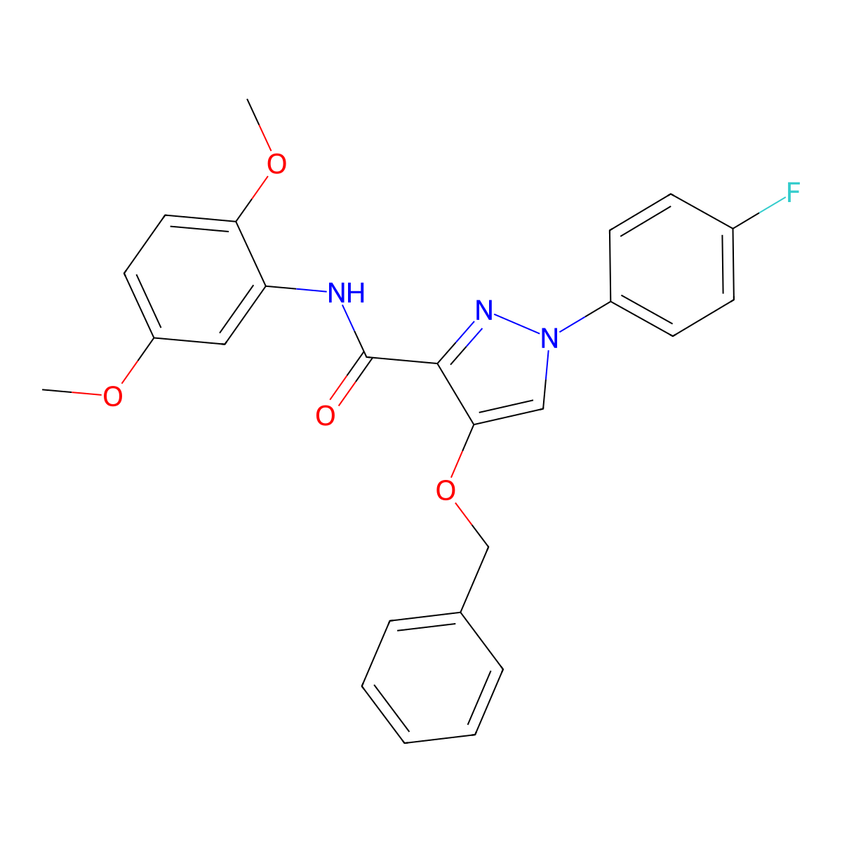 4-(benzyloxy)-N-(2,5-dimethoxyphenyl)-1-(4-fluorophenyl)-1H-pyrazole-3-carboxamide molecular structure, CAS 1172916-74-3