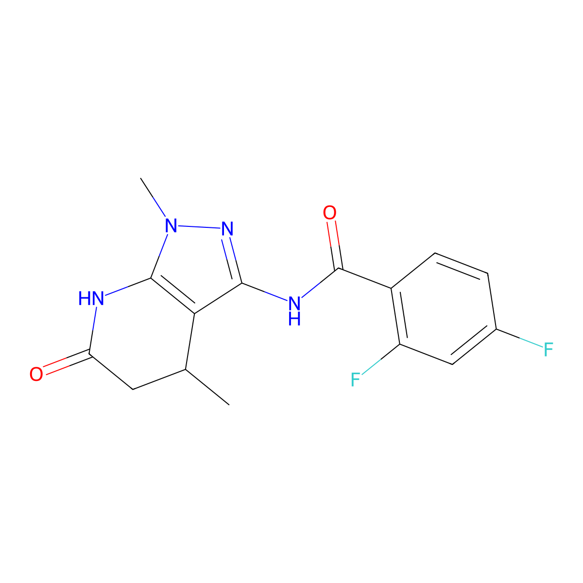 N-(1,4-dimethyl-6-oxo-4,5,6,7-tetrahydro-1H-pyrazolo[3,4-b]pyridin-3-yl)-2,4-difluorobenzamide molecular structure, CAS 1172917-02-0
