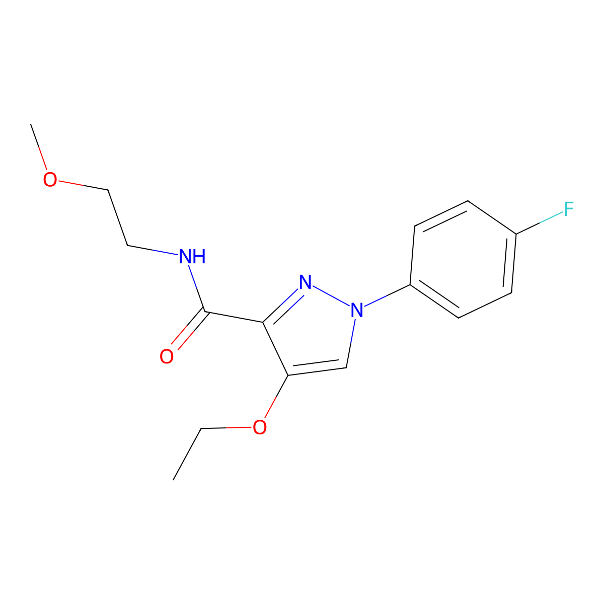 4-ethoxy-1-(4-fluorophenyl)-N-(2-methoxyethyl)-1H-pyrazole-3-carboxamide molecular structure, CAS 1172917-86-0