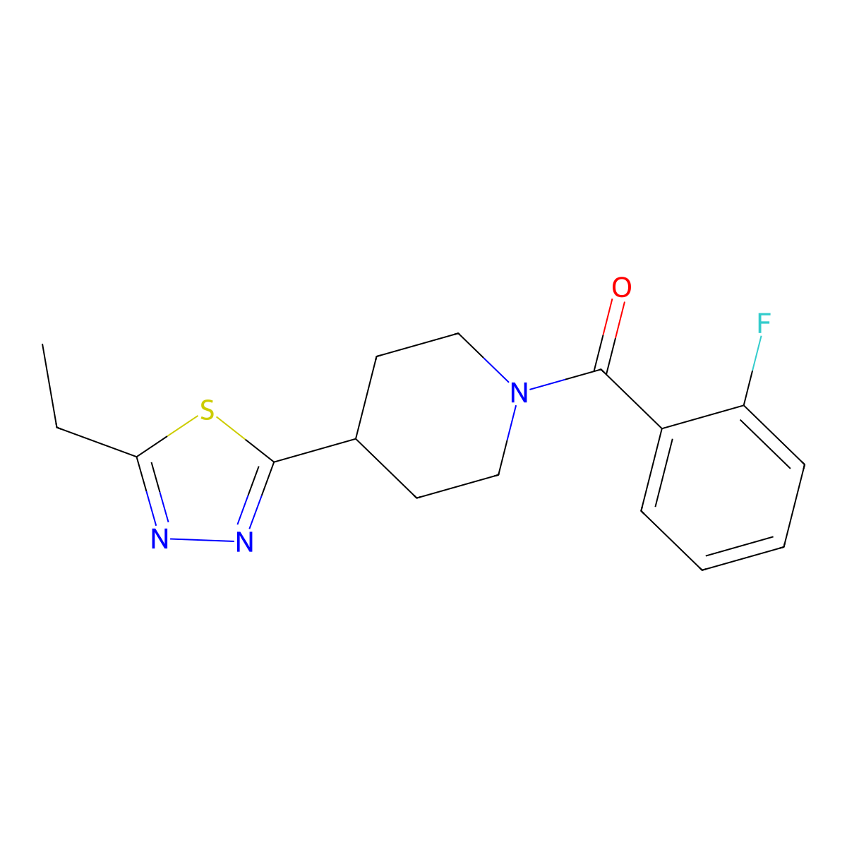 (4-(5-Ethyl-1,3,4-thiadiazol-2-yl)piperidin-1-yl)(2-fluorophenyl)methanone molecular structure, CAS 1172918-64-7