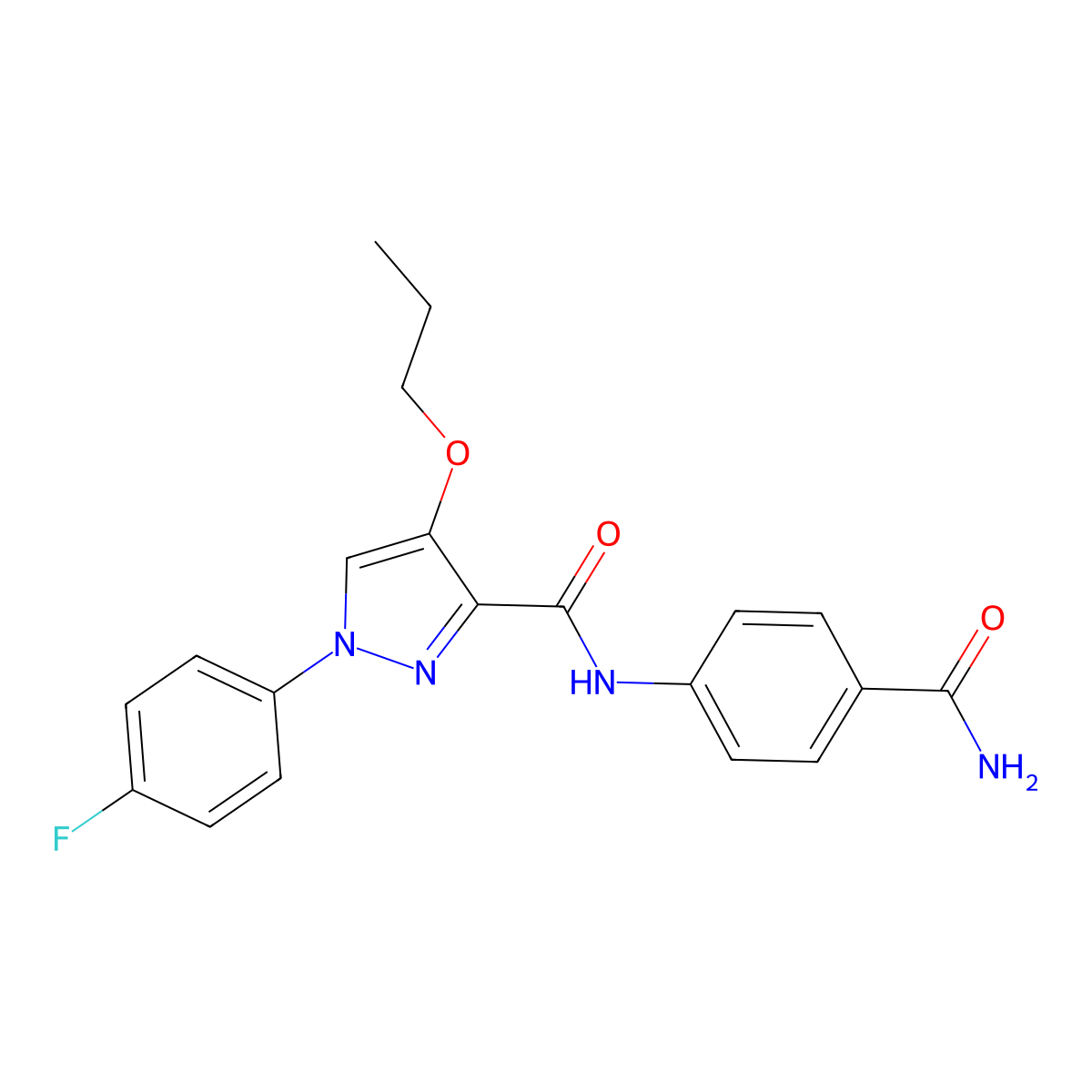 N-(4-carbamoylphenyl)-1-(4-fluorophenyl)-4-propoxy-1H-pyrazole-3-carboxamide molecular structure, CAS 1172918-82-9