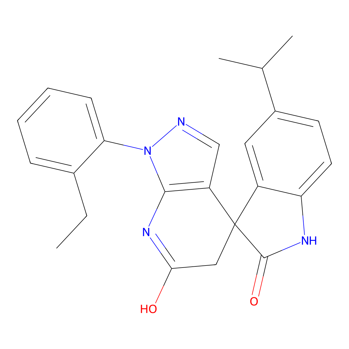 1'-(2-Ethylphenyl)-5-isopropyl-1',7'-dihydrospiro[indoline-3,4'-pyrazolo[3,4-b]pyridine]-2,6'(5'H)-dione molecular structure, CAS 1172920-29-4