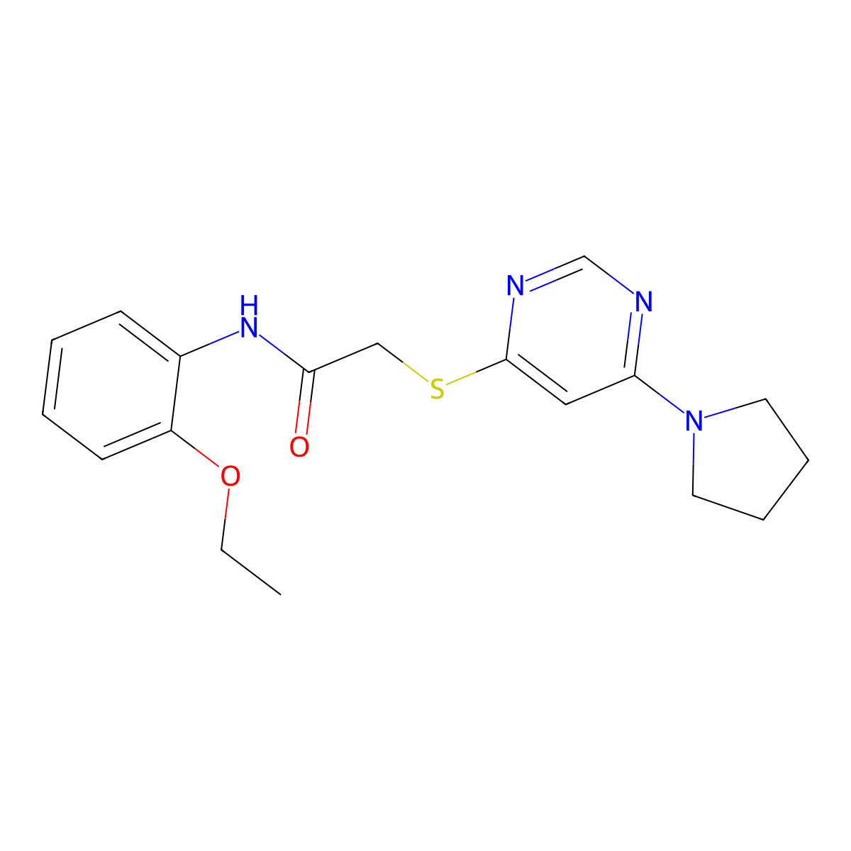 N-(2-ethoxyphenyl)-2-((6-(pyrrolidin-1-yl)pyrimidin-4-yl)thio)acetamide molecular structure, CAS 1172920-74-9