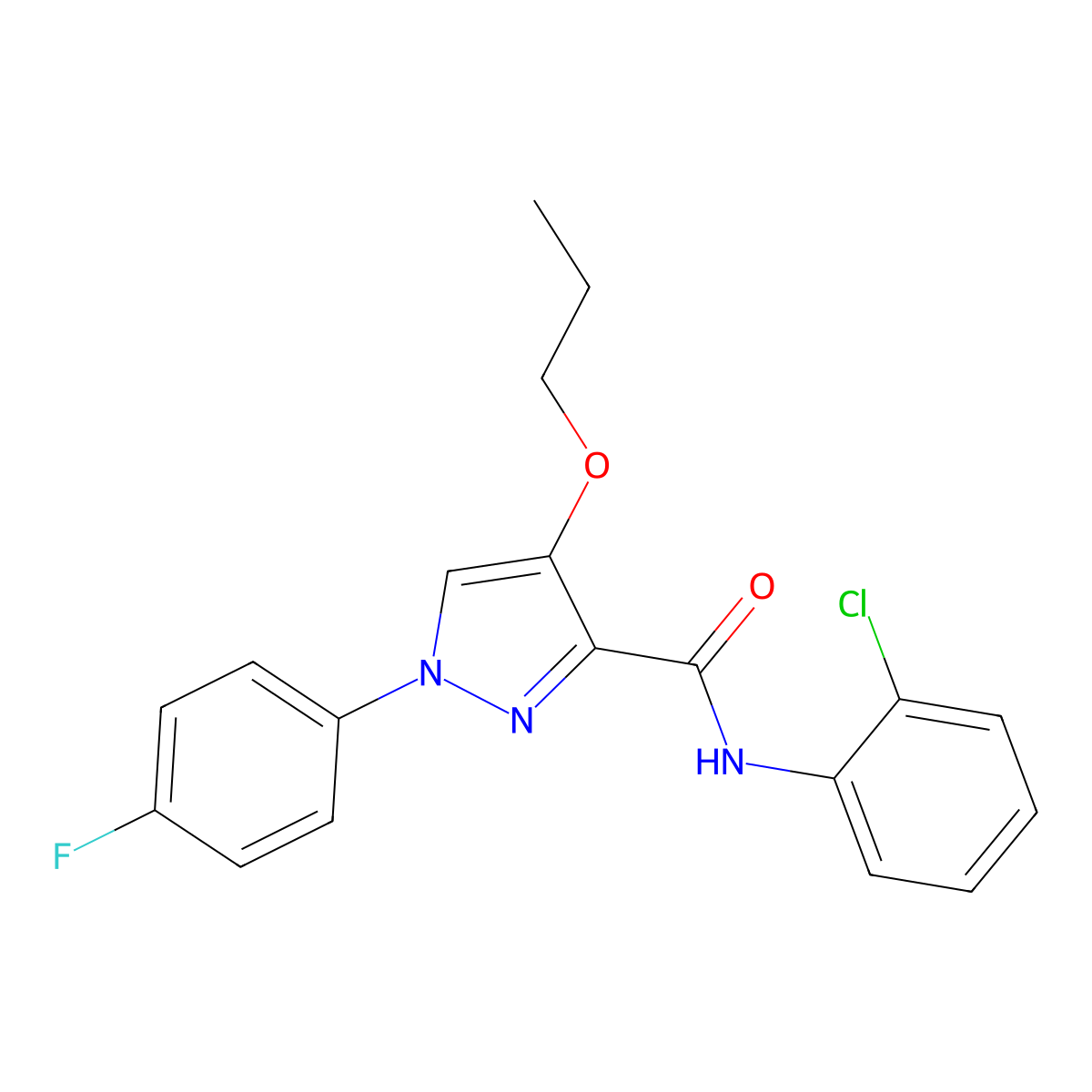 N-(2-chlorophenyl)-1-(4-fluorophenyl)-4-propoxy-1H-pyrazole-3-carboxamide molecular structure, CAS 1172921-27-5