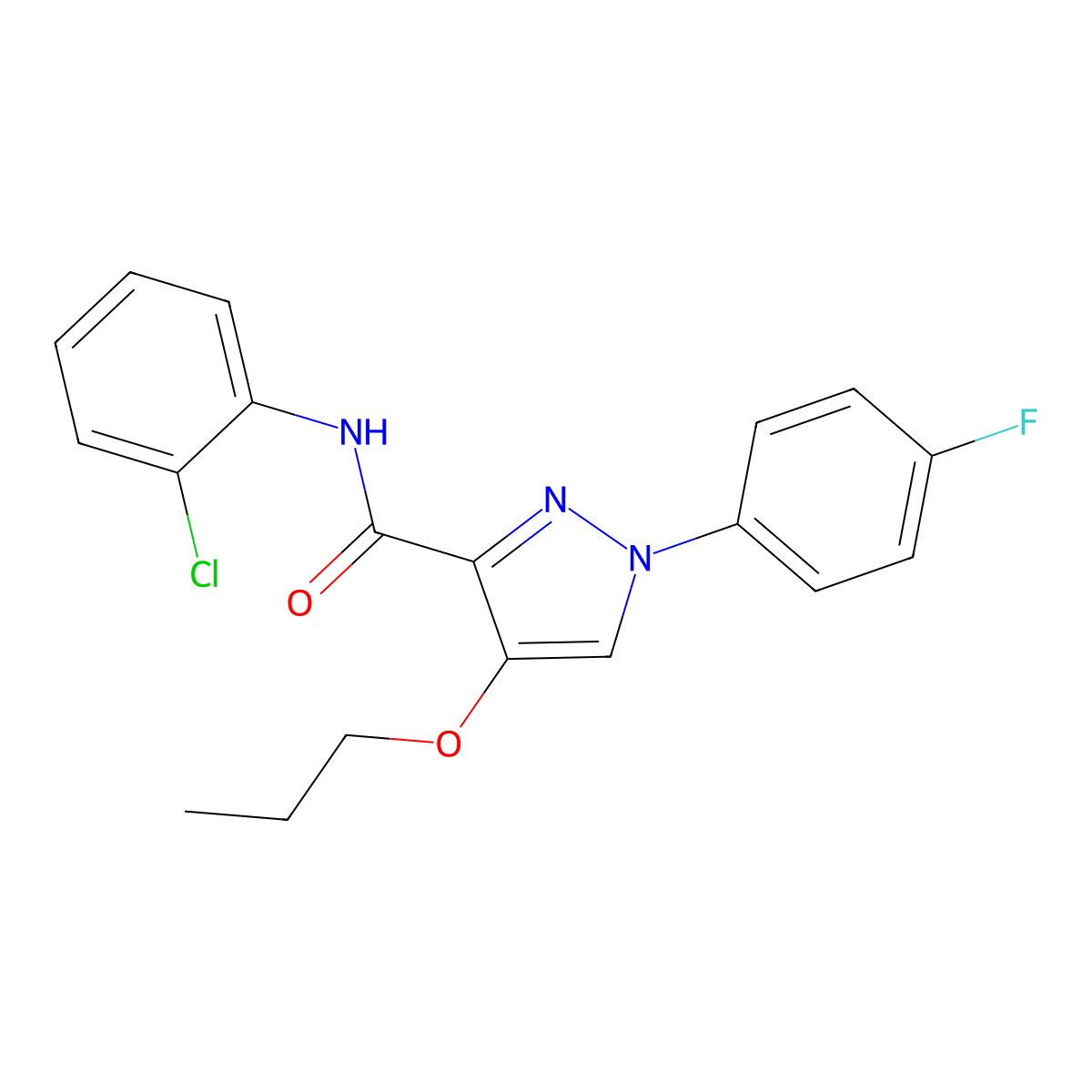 N-(2-chlorophenyl)-1-(4-fluorophenyl)-4-propoxy-1H-pyrazole-3-carboxamide molecular structure, CAS 1172921-27-5