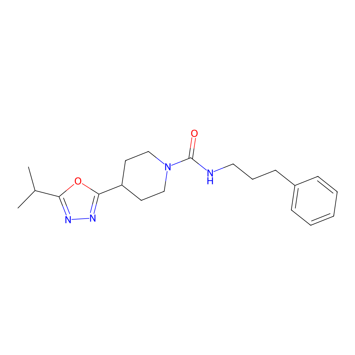 4-(5-isopropyl-1,3,4-oxadiazol-2-yl)-N-(3-phenylpropyl)piperidine-1-carboxamide molecular structure, CAS 1172924-83-2