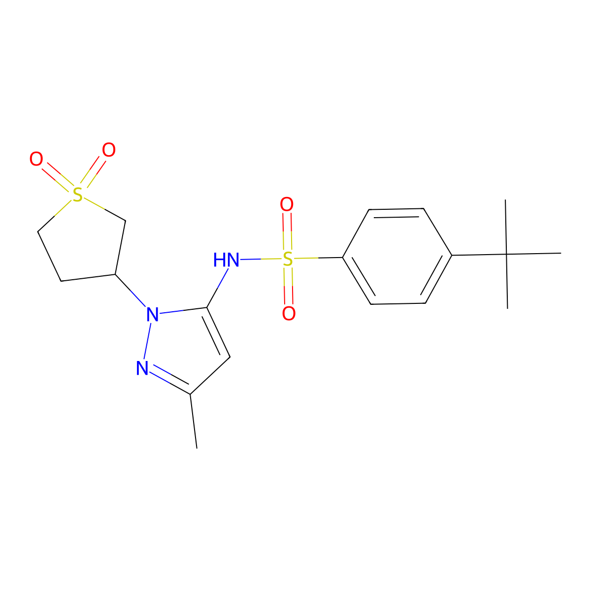 4-(tert-butyl)-N-(1-(1,1-dioxidotetrahydrothiophen-3-yl)-3-methyl-1H-pyrazol-5-yl)benzenesulfonamide molecular structure, CAS 1172925-80-2