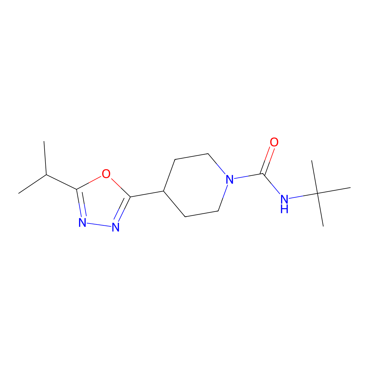 N-tert-butyl-4-[5-(propan-2-yl)-1,3,4-oxadiazol-2-yl]piperidine-1-carboxamide molecular structure, CAS 1172926-74-7