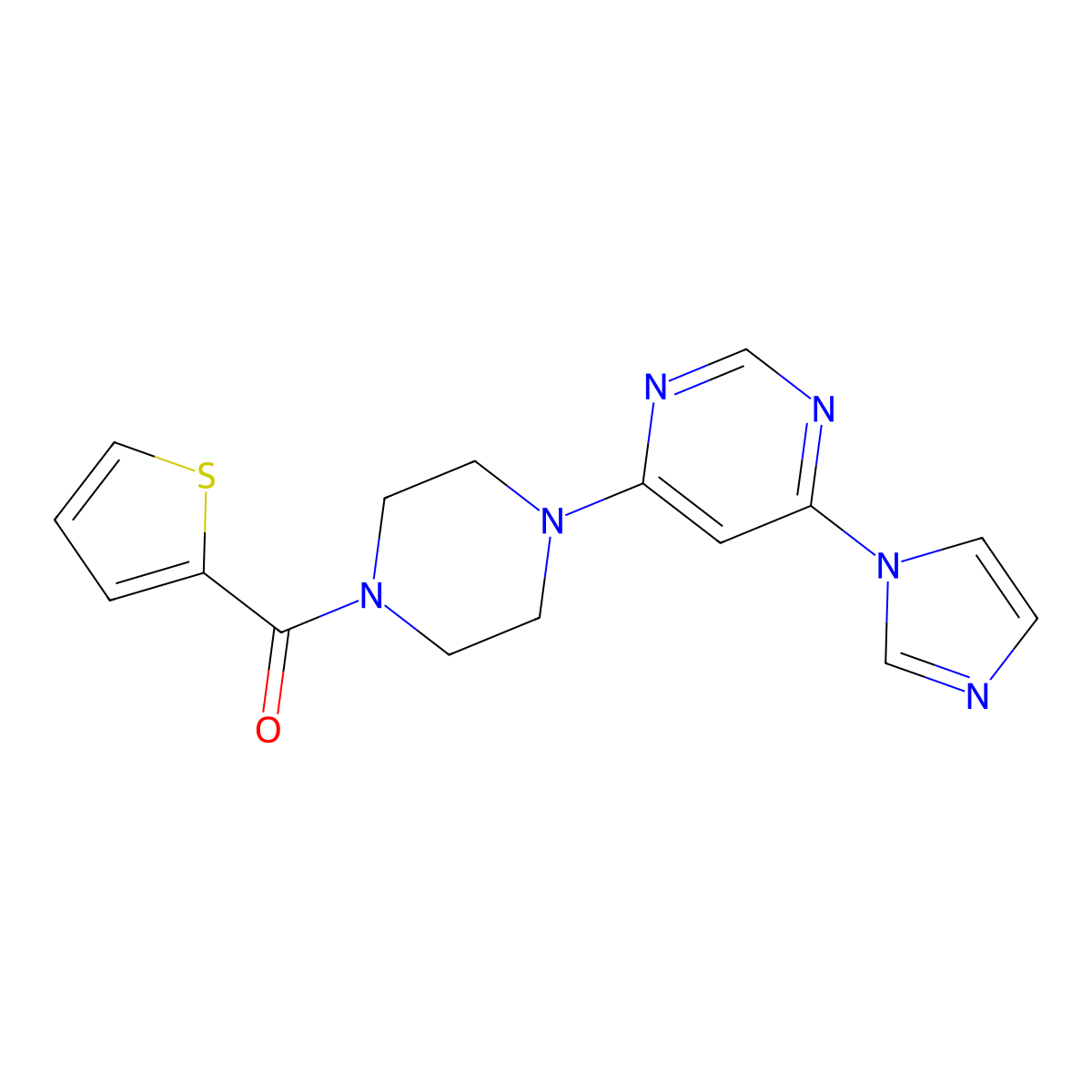 (4-(6-(1H-imidazol-1-yl)pyrimidin-4-yl)piperazin-1-yl)(thiophen-2-yl)methanone molecular structure, CAS 1172928-76-5