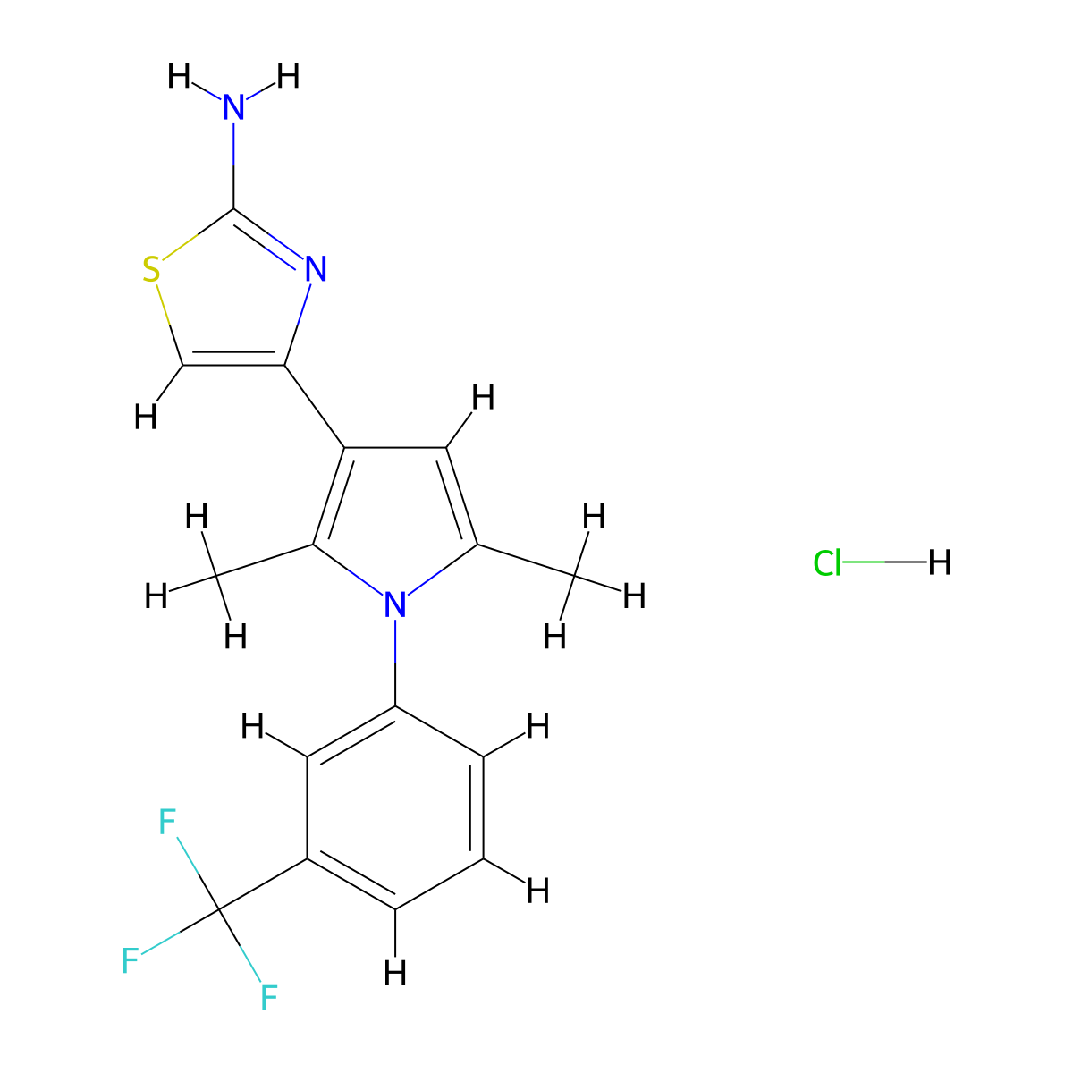 4-{2,5-dimethyl-1-[3-(trifluoromethyl)phenyl]-1H-pyrrol-3-yl}-1,3-thiazol-2-amine hydrochloride molecular structure, CAS 1172928-96-9