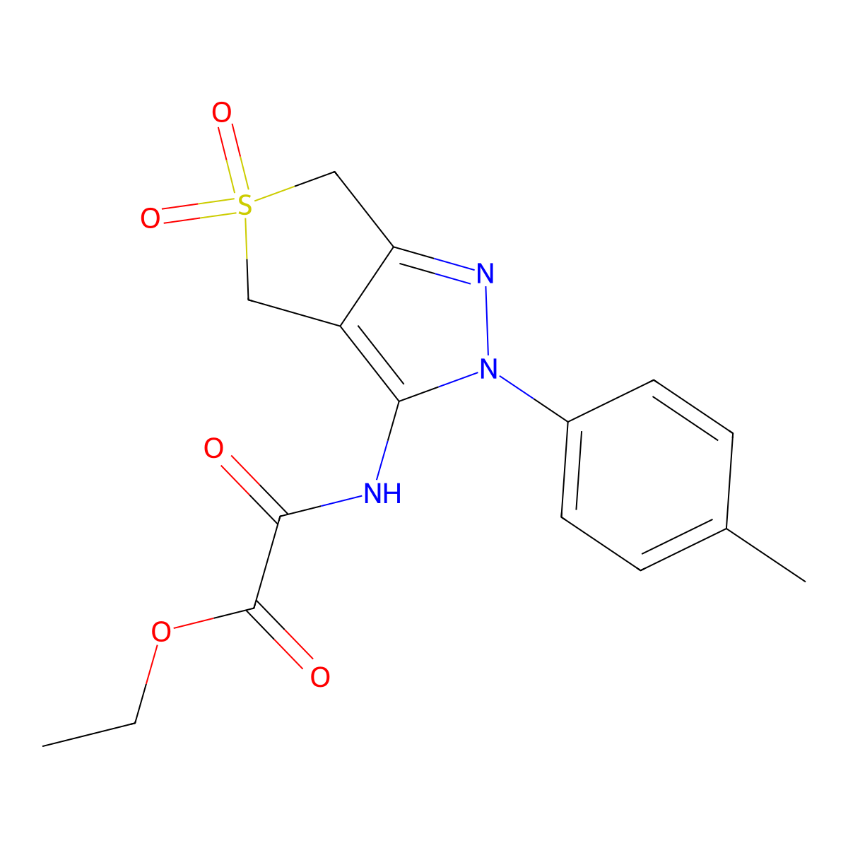 ethyl 2-((5,5-dioxido-2-(p-tolyl)-4,6-dihydro-2H-thieno[3,4-c]pyrazol-3-yl)amino)-2-oxoacetate molecular structure, CAS 1172930-82-3
