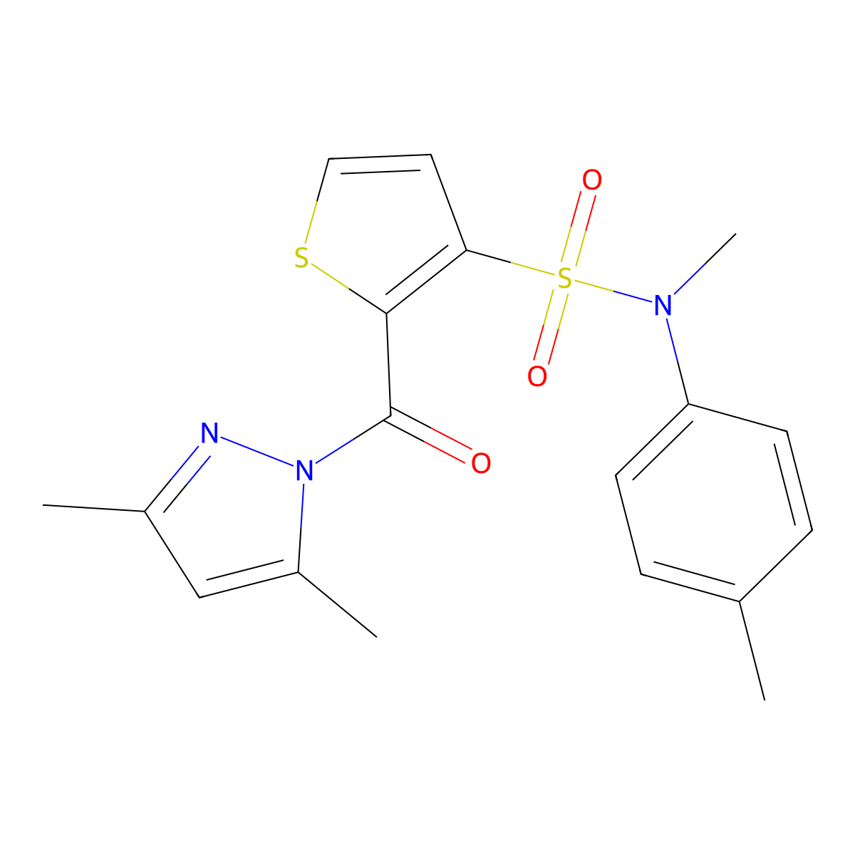 2-[(3,5-dimethyl-1H-pyrazol-1-yl)carbonyl]-N-methyl-N-(4-methylphenyl)thiophene-3-sulfonamide molecular structure, CAS 1172932-25-0