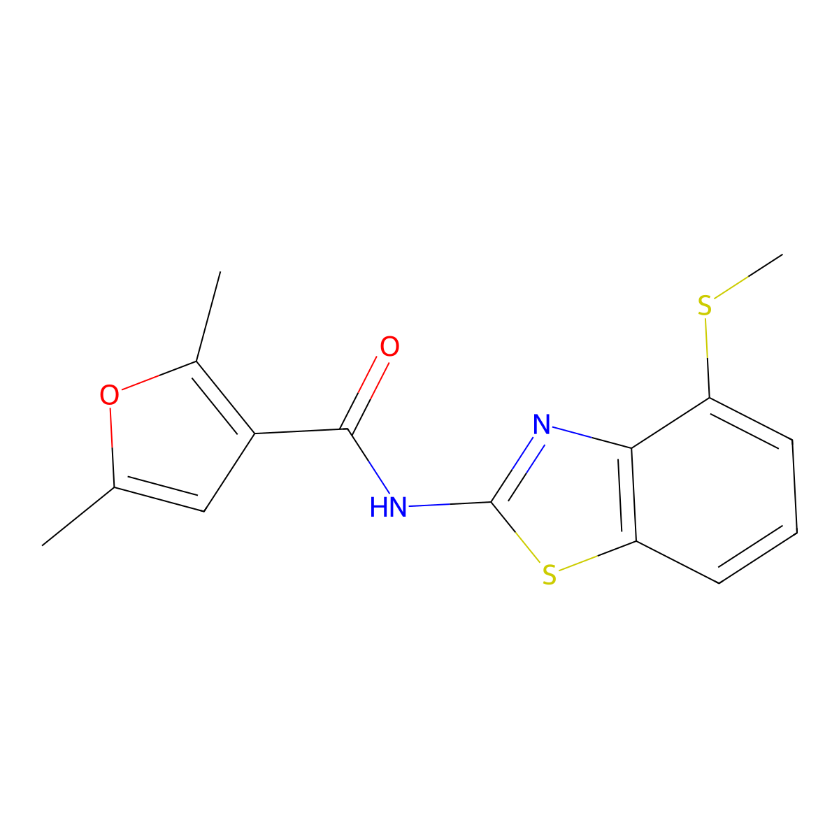 2,5-dimethyl-N-(4-(methylthio)benzo[d]thiazol-2-yl)furan-3-carboxamide molecular structure, CAS 1172932-69-2