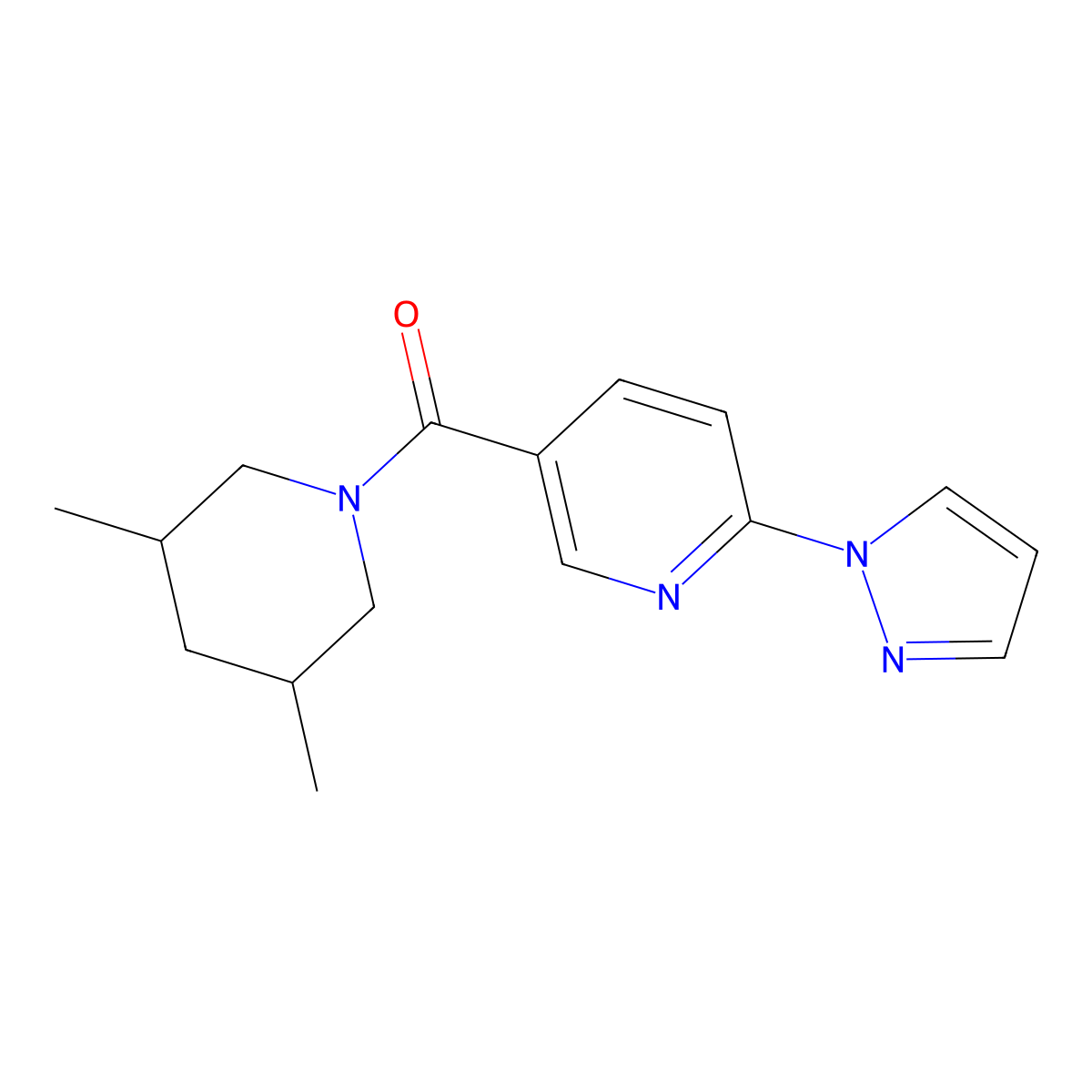 (3,5-dimethylpiperidino)[6-(1H-pyrazol-1-yl)-3-pyridyl]methanone molecular structure, CAS 1172933-06-0