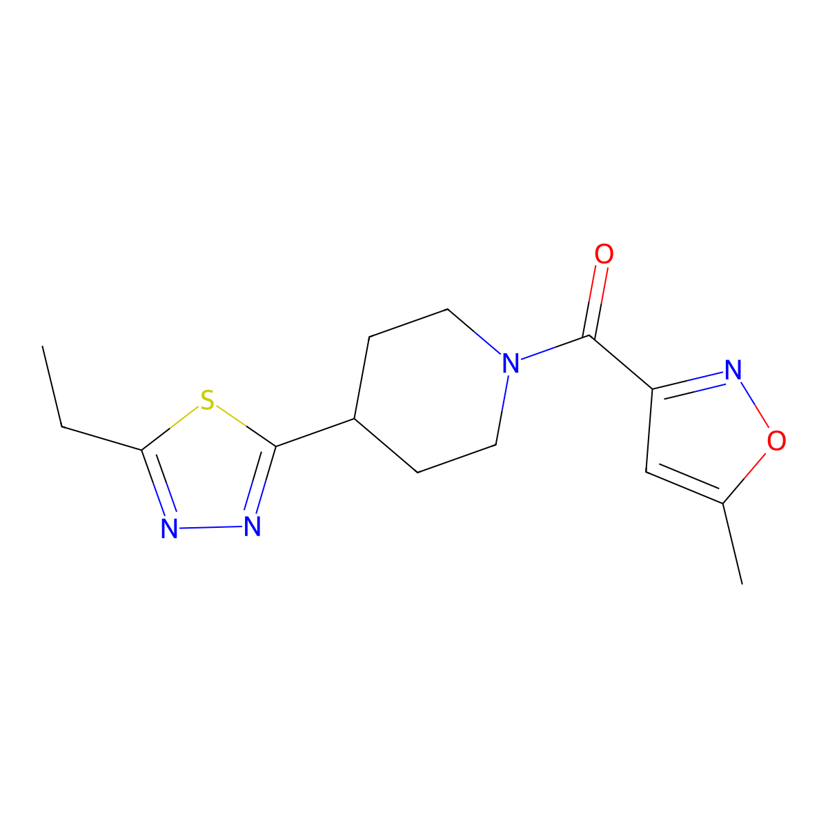 (4-(5-Ethyl-1,3,4-thiadiazol-2-yl)piperidin-1-yl)(5-methylisoxazol-3-yl)methanone molecular structure, CAS 1172937-06-2