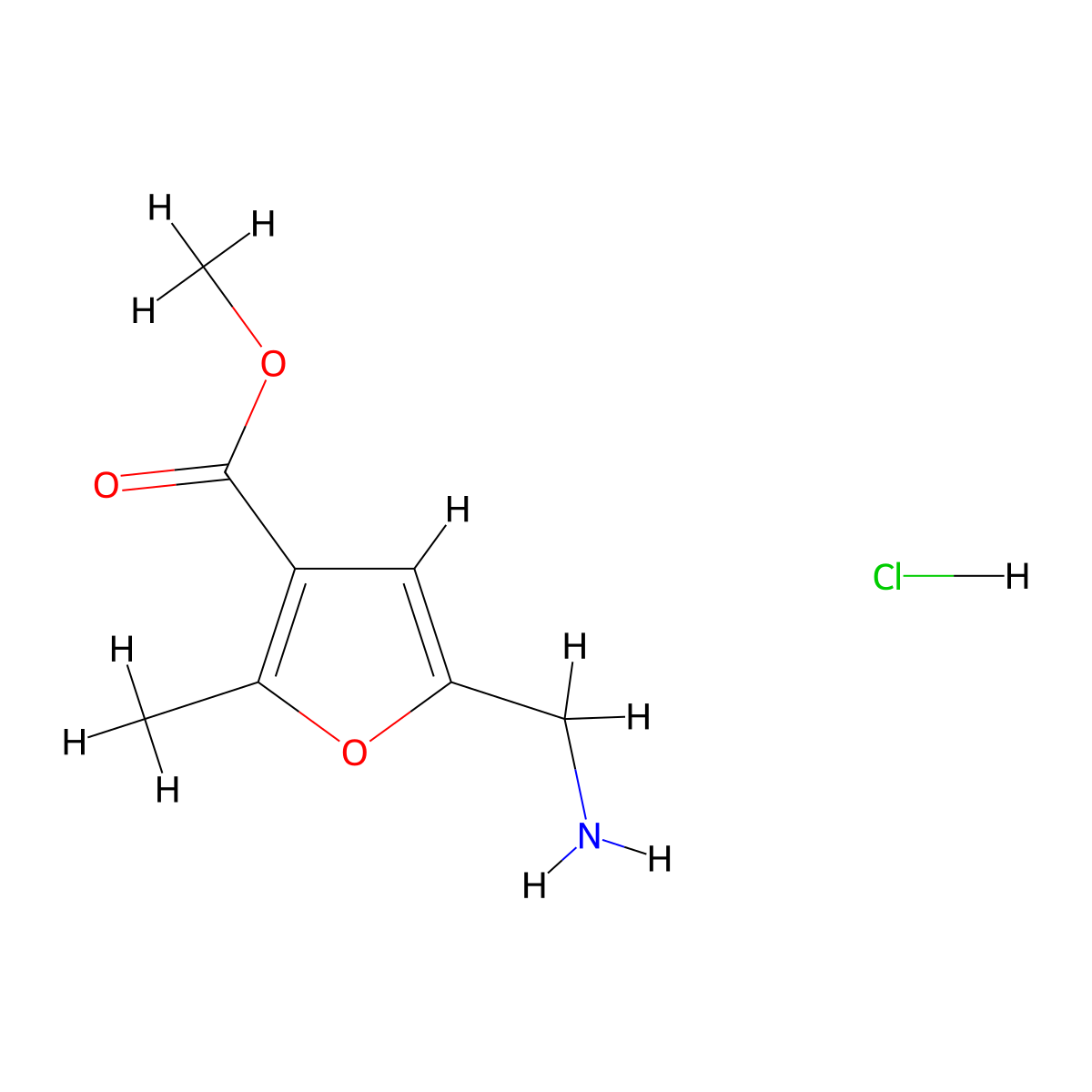 Methyl 5-(aminomethyl)-2-methylfuran-3-carboxylate hydrochloride molecular structure, CAS 1172939-55-7