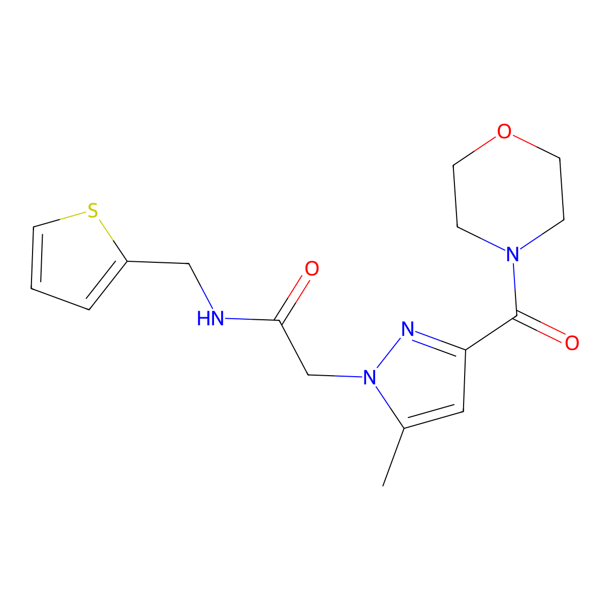 2-(5-methyl-3-(morpholine-4-carbonyl)-1H-pyrazol-1-yl)-N-(thiophen-2-ylmethyl)acetamide molecular structure, CAS 1172939-58-0