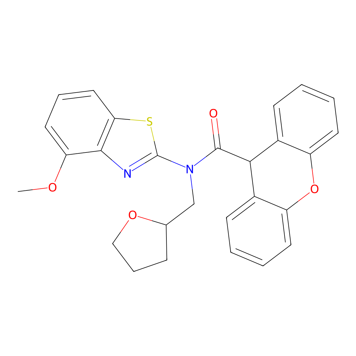 N-(4-methoxybenzo[d]thiazol-2-yl)-N-((tetrahydrofuran-2-yl)methyl)-9H-xanthene-9-carboxamide molecular structure, CAS 1172941-19-3