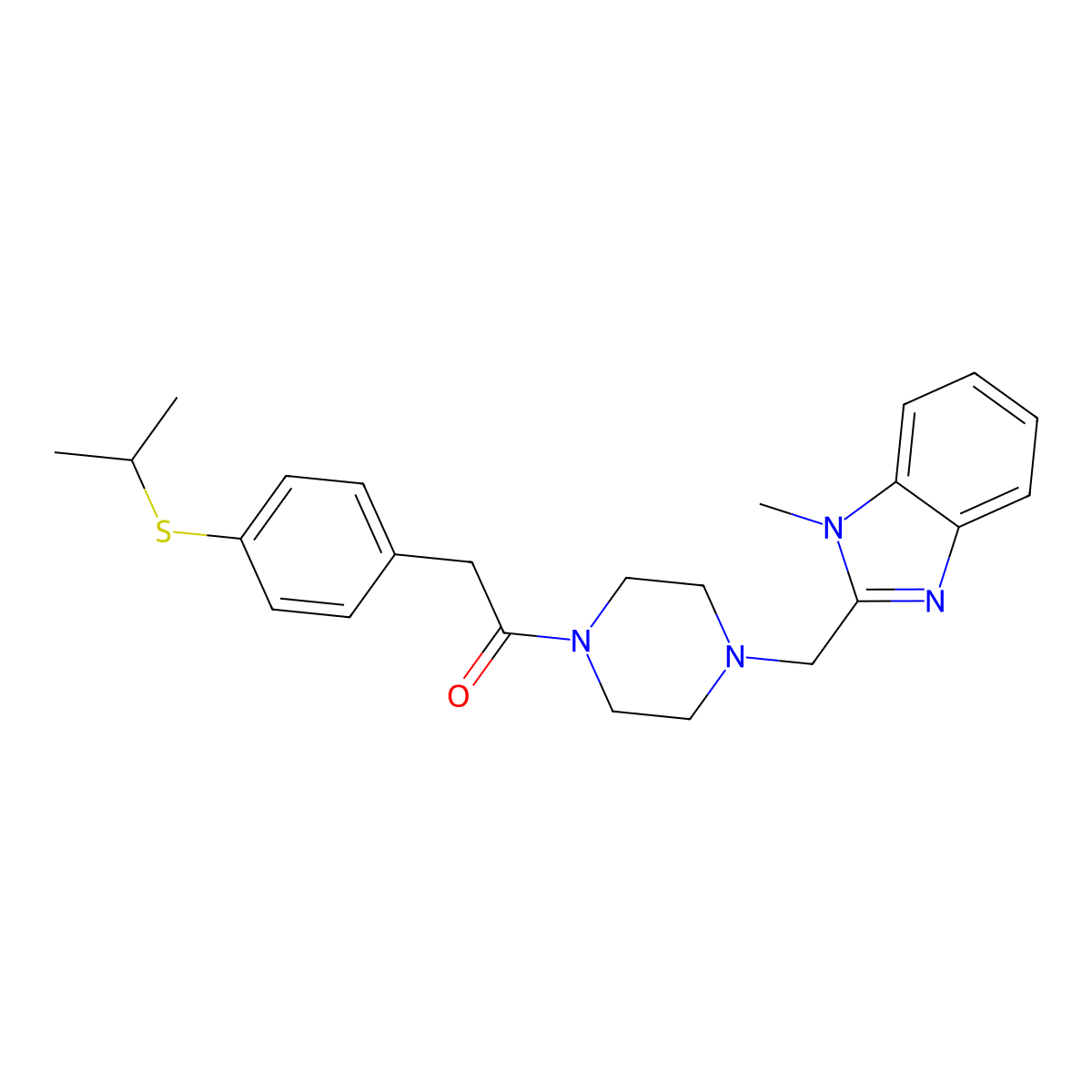 2-(4-(isopropylthio)phenyl)-1-(4-((1-methyl-1H-benzo[d]imidazol-2-yl)methyl)piperazin-1-yl)ethanone molecular structure, CAS 1172942-23-2