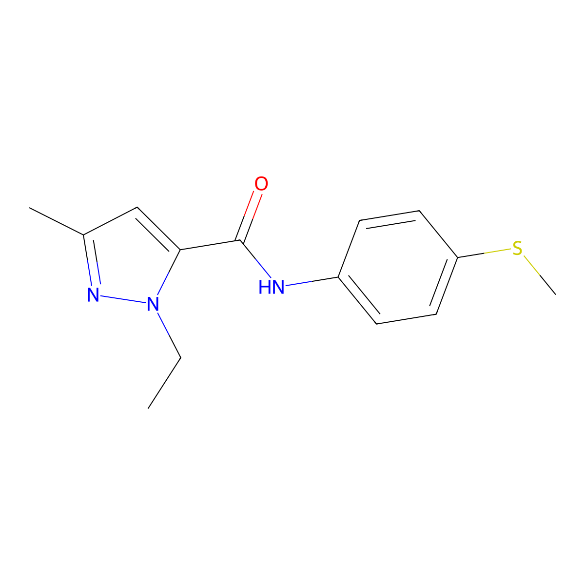 1-ethyl-3-methyl-N-(4-(methylthio)phenyl)-1H-pyrazole-5-carboxamide molecular structure, CAS 1172942-58-3