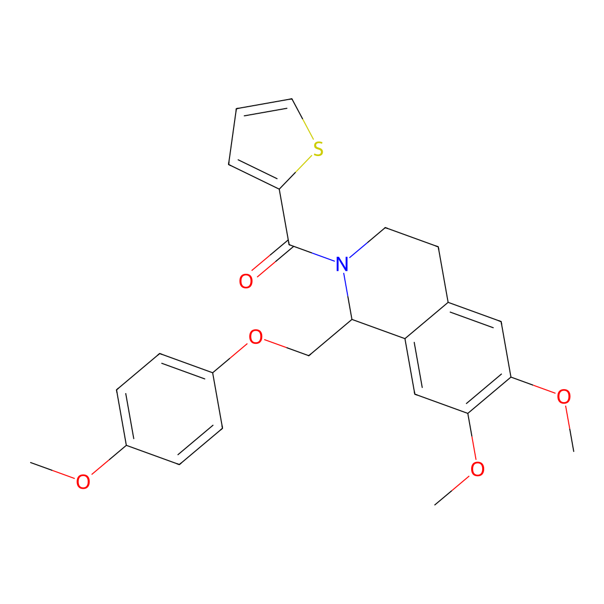 (6,7-dimethoxy-1-((4-methoxyphenoxy)methyl)-3,4-dihydroisoquinolin-2(1H)-yl)(thiophen-2-yl)methanone molecular structure, CAS 1172942-78-7
