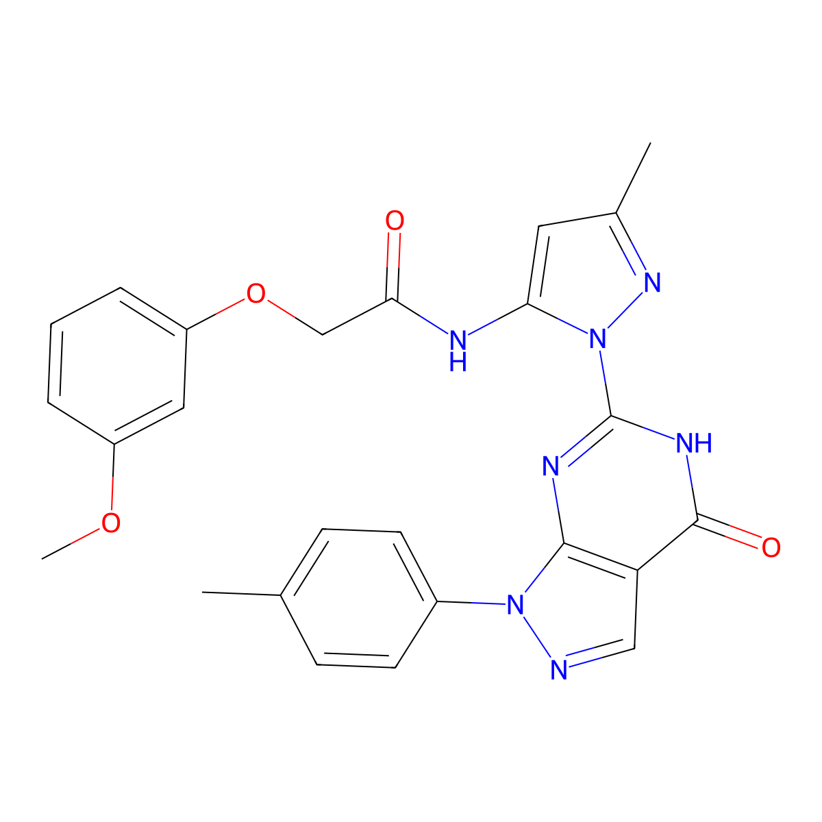 2-(3-methoxyphenoxy)-N-(3-methyl-1-(4-oxo-1-(p-tolyl)-4,5-dihydro-1H-pyrazolo[3,4-d]pyrimidin-6-yl)-1H-pyrazol-5-yl)acetamide molecular structure, CAS 1172942-93-6