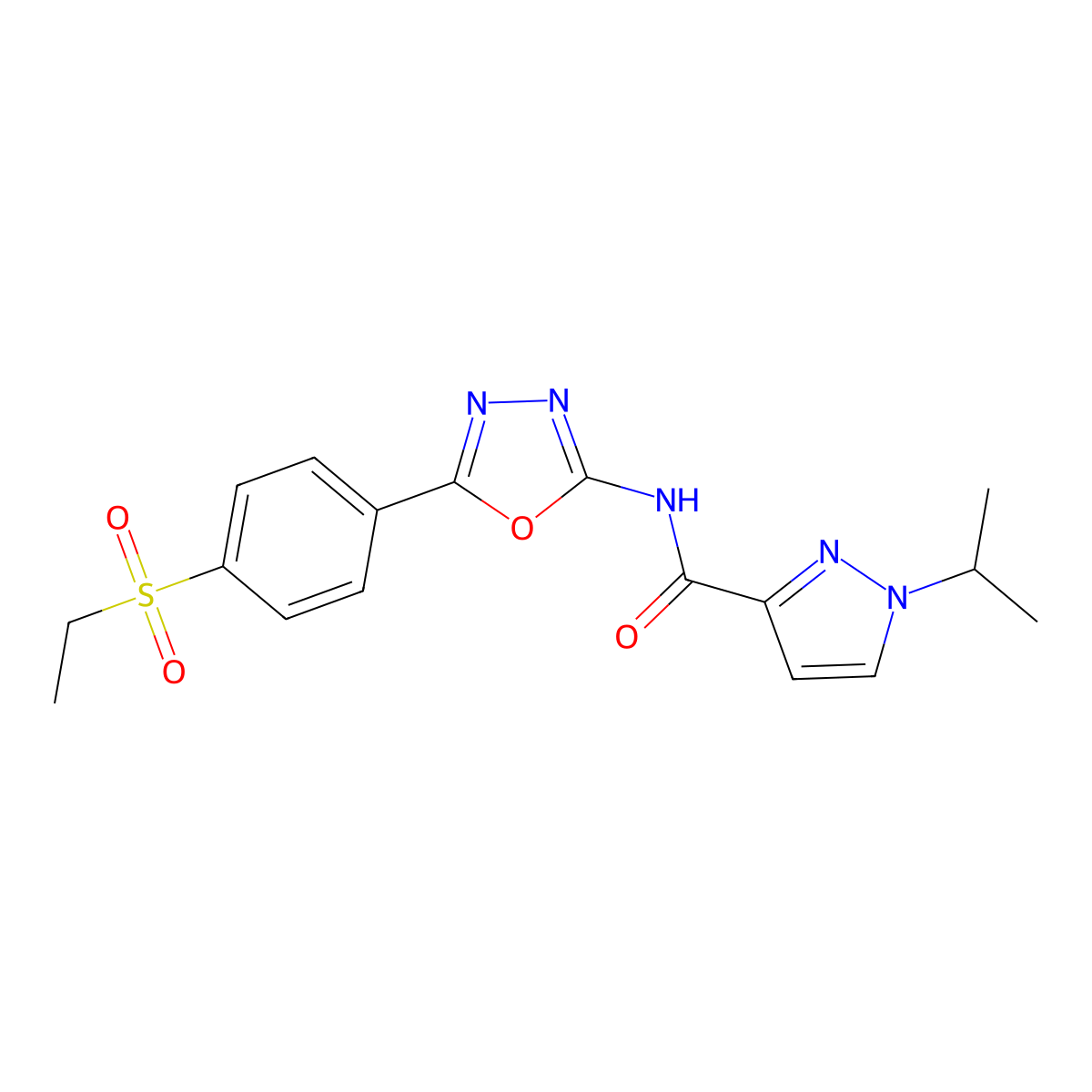 N-(5-(4-(ethylsulfonyl)phenyl)-1,3,4-oxadiazol-2-yl)-1-isopropyl-1H-pyrazole-3-carboxamide molecular structure, CAS 1172943-91-7