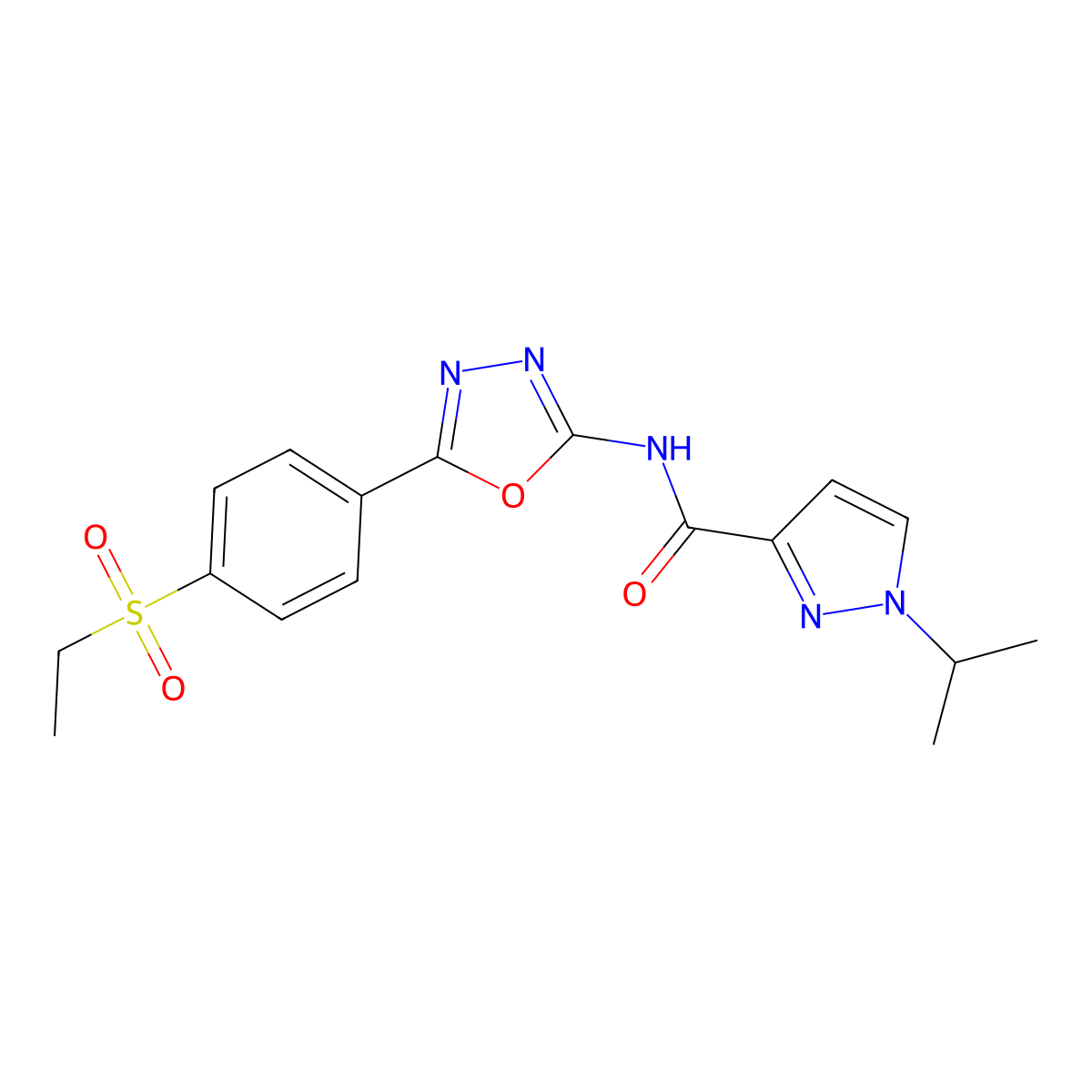 N-(5-(4-(ethylsulfonyl)phenyl)-1,3,4-oxadiazol-2-yl)-1-isopropyl-1H-pyrazole-3-carboxamide molecular structure, CAS 1172943-91-7