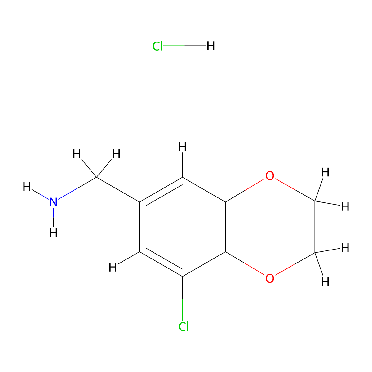 (8-Chloro-2,3-dihydrobenzo[b][1,4]dioxin-6-yl)methanamine hydrochloride molecular structure, CAS 1172944-61-4