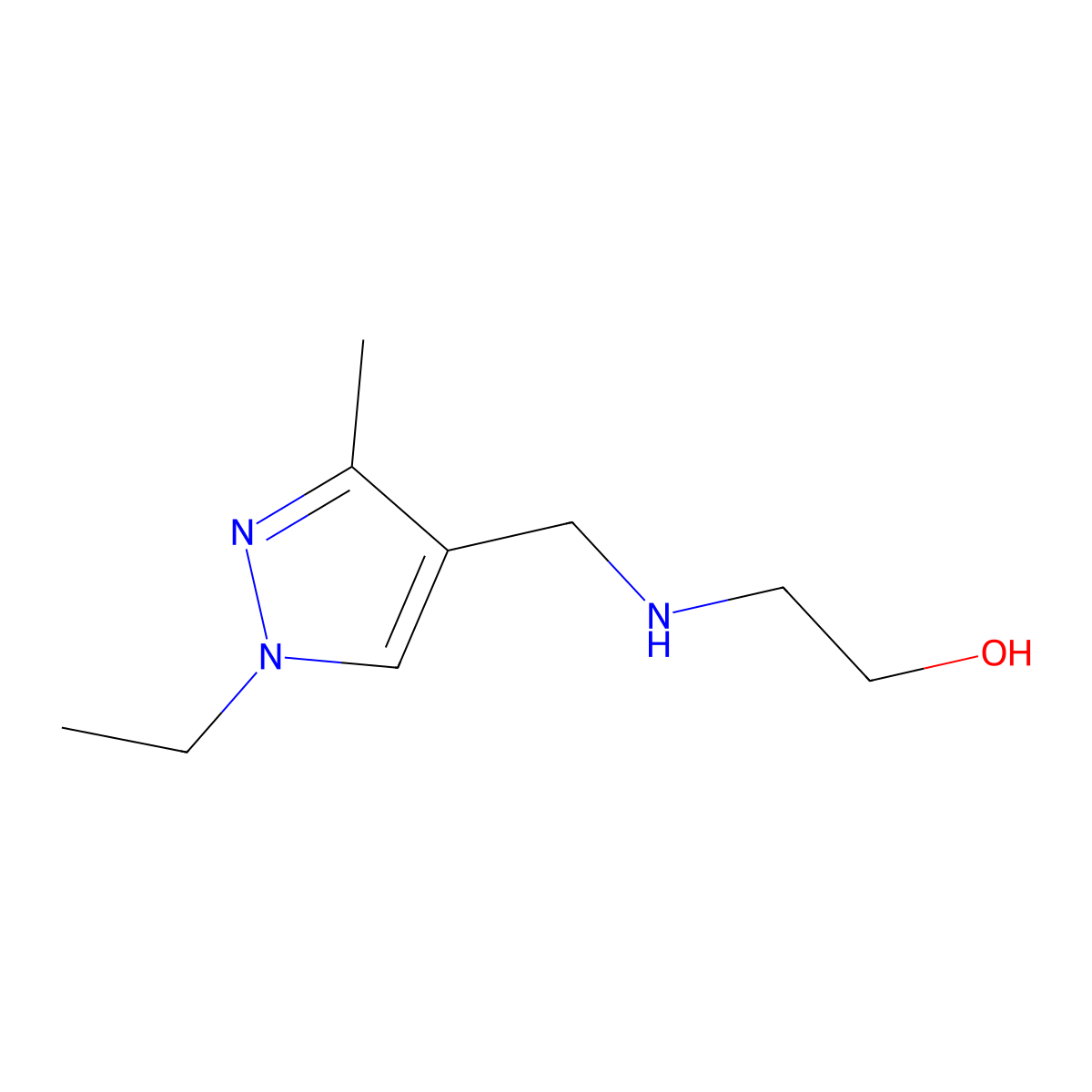 2-{[(1-ethyl-3-methyl-1H-pyrazol-4-yl)methyl]amino}ethanol molecular structure, CAS 1172946-15-4