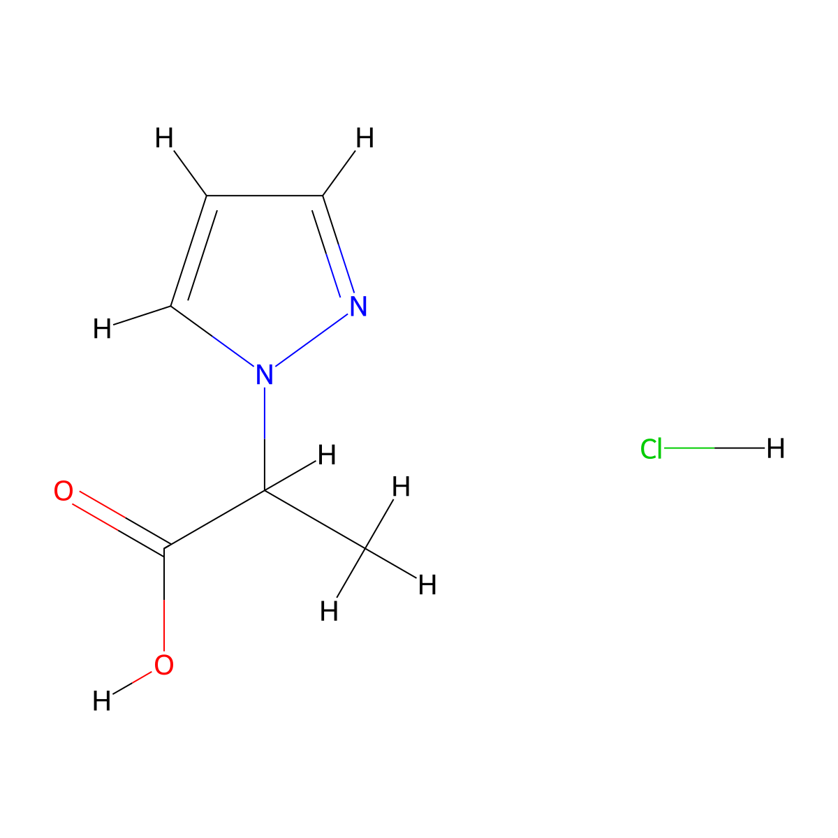 2-(1H-pyrazol-1-yl)propanoic acid hydrochloride molecular structure, CAS 1172946-17-6