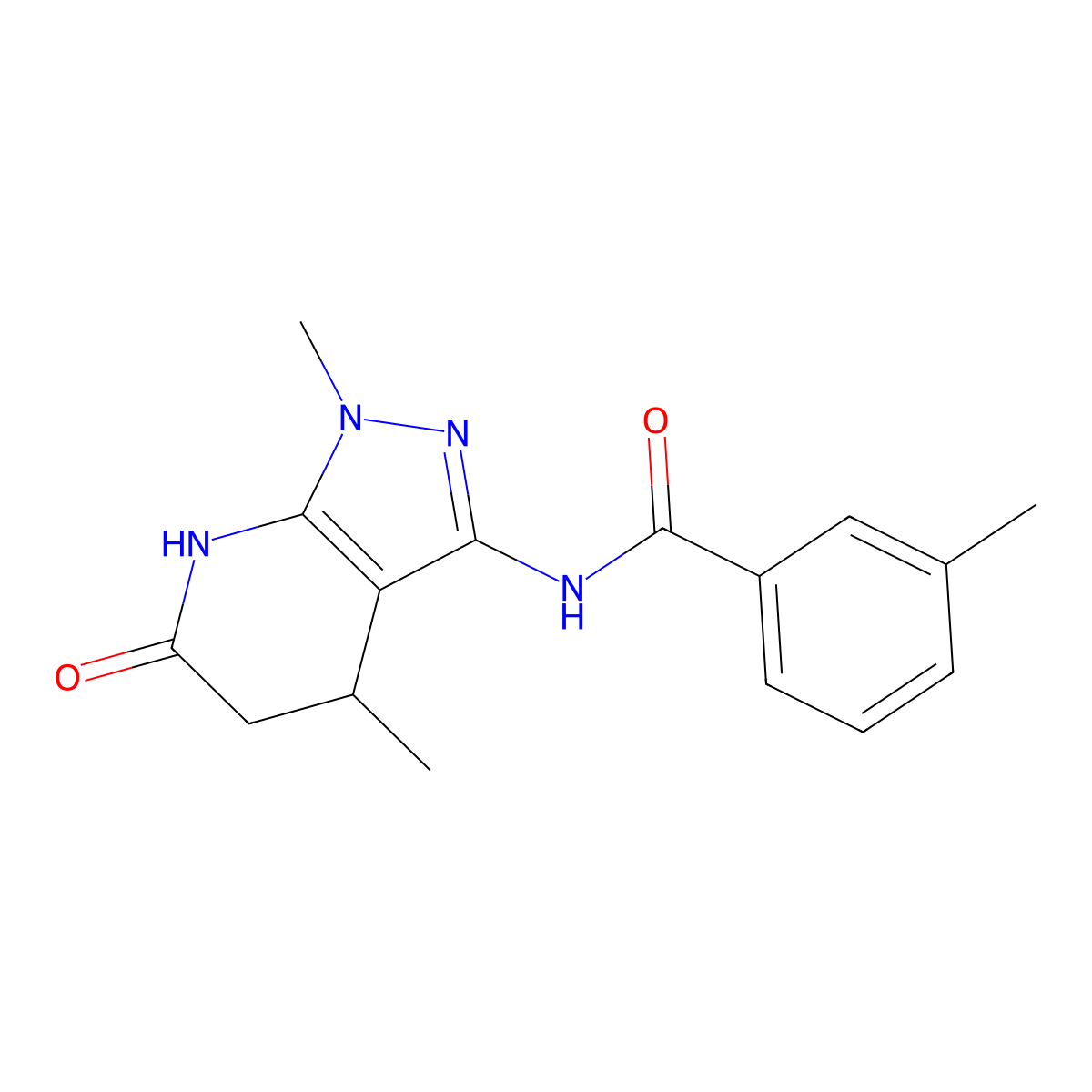 N-(1,4-dimethyl-6-oxo-4,5,6,7-tetrahydro-1H-pyrazolo[3,4-b]pyridin-3-yl)-3-methylbenzamide molecular structure, CAS 1172947-59-9
