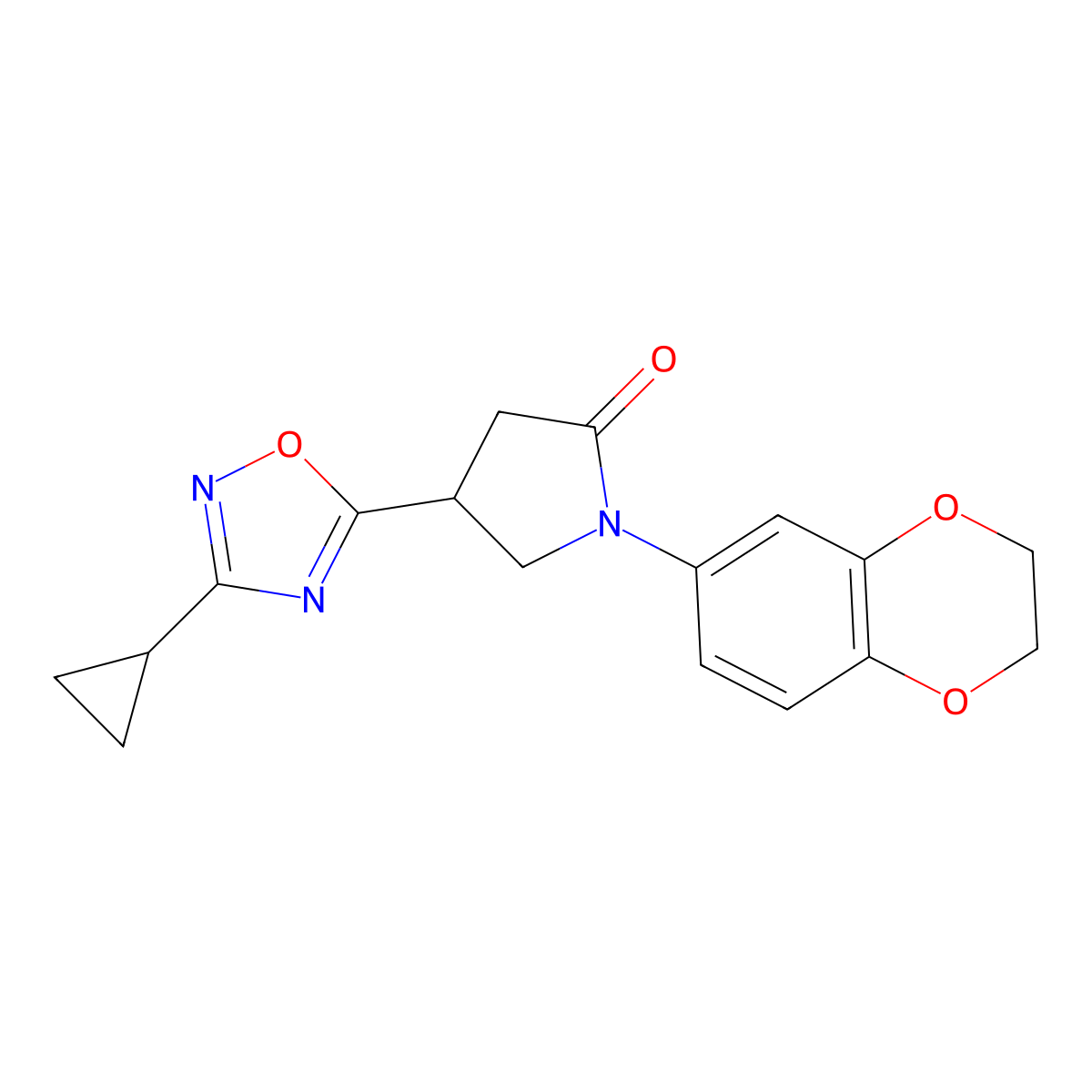 4-(3-Cyclopropyl-1,2,4-oxadiazol-5-yl)-1-(2,3-dihydro-1,4-benzodioxin-6-yl)pyrrolidin-2-one molecular structure, CAS 1172948-23-0