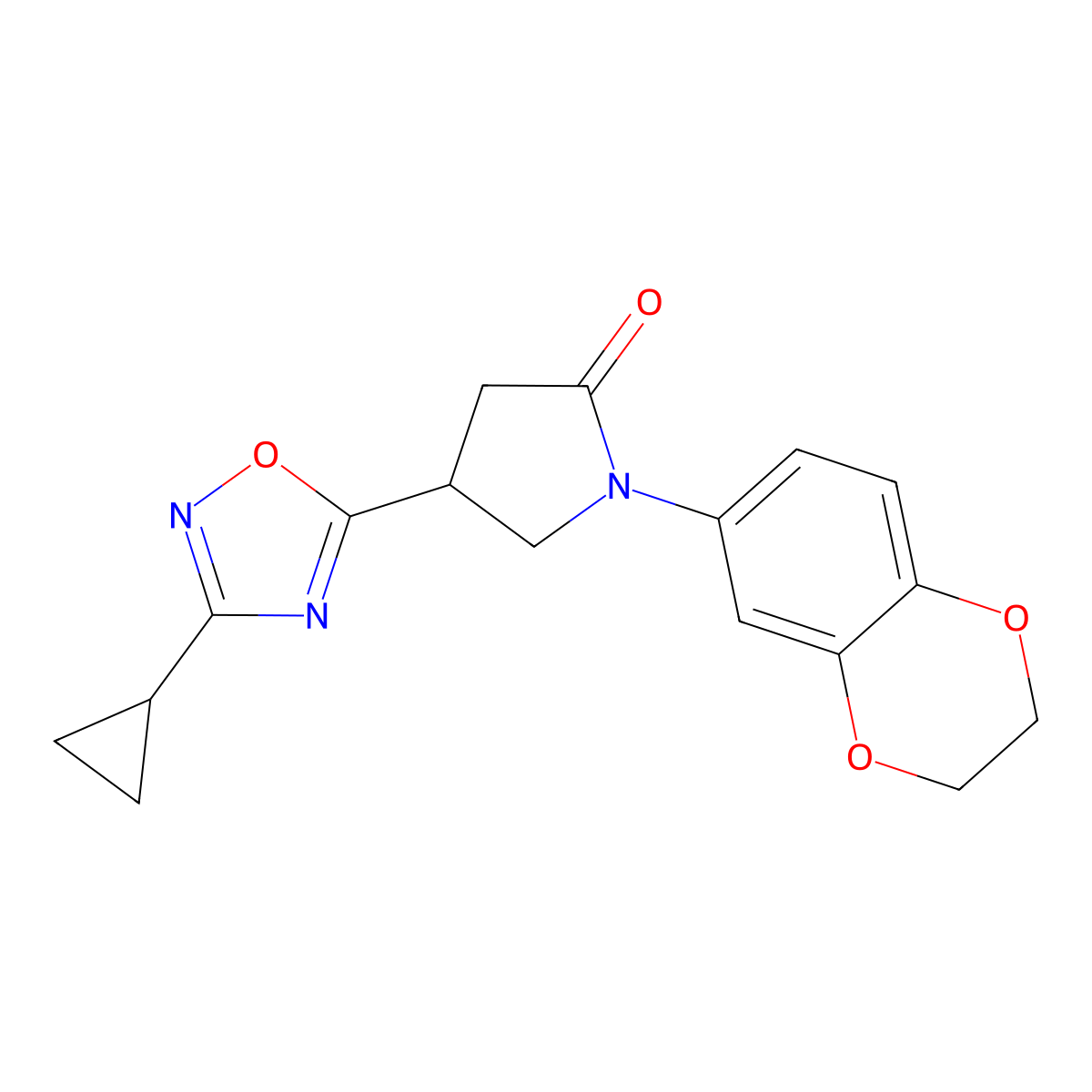 4-(3-Cyclopropyl-1,2,4-oxadiazol-5-yl)-1-(2,3-dihydro-1,4-benzodioxin-6-yl)pyrrolidin-2-one molecular structure, CAS 1172948-23-0