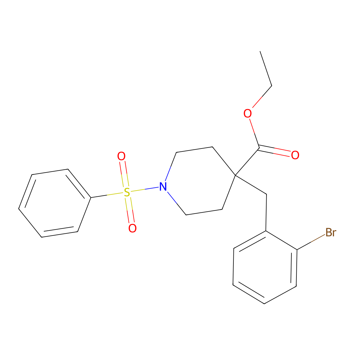 Ethyl 4-(2-bromobenzyl)-1-(phenylsulfonyl)piperidine-4-carboxylate molecular structure, CAS 1172949-05-1