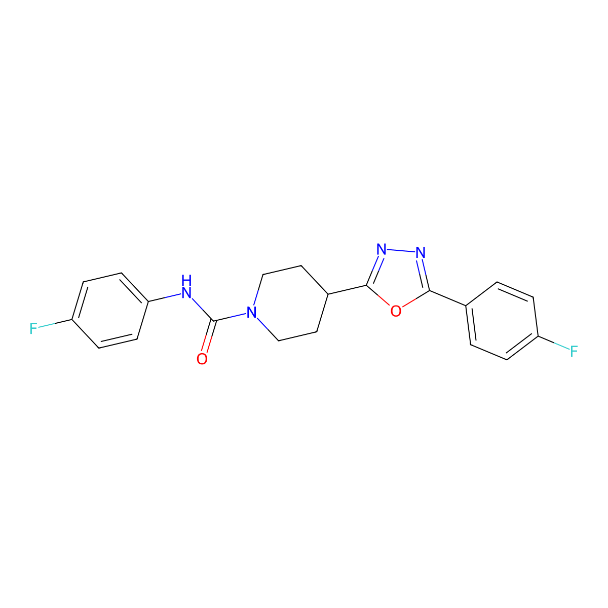 N-(4-fluorophenyl)-4-[5-(4-fluorophenyl)-1,3,4-oxadiazol-2-yl]piperidine-1-carboxamide molecular structure, CAS 1172949-41-5