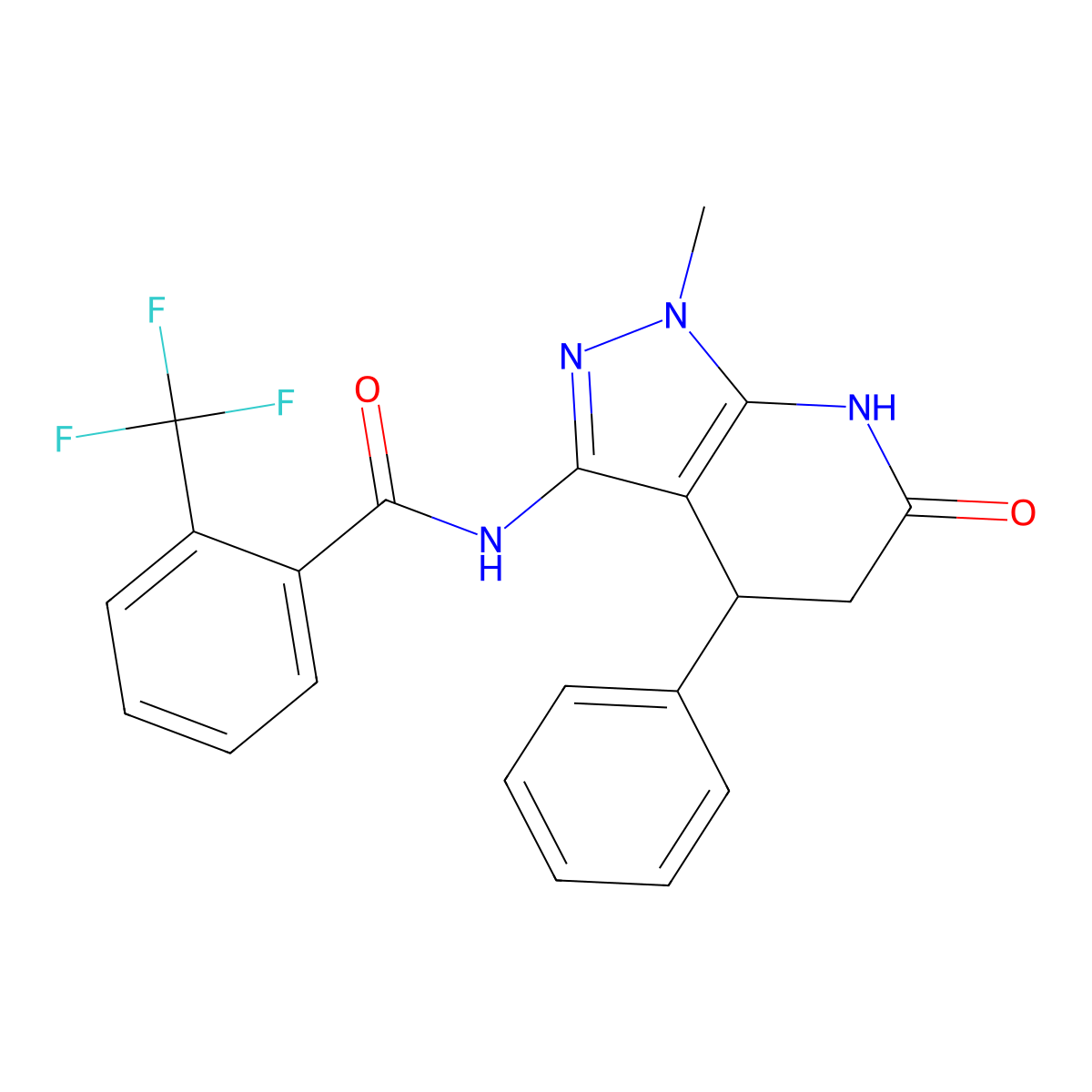N-(1-methyl-6-oxo-4-phenyl-4,5,6,7-tetrahydro-1H-pyrazolo[3,4-b]pyridin-3-yl)-2-(trifluoromethyl)benzamide molecular structure, CAS 1172952-71-4