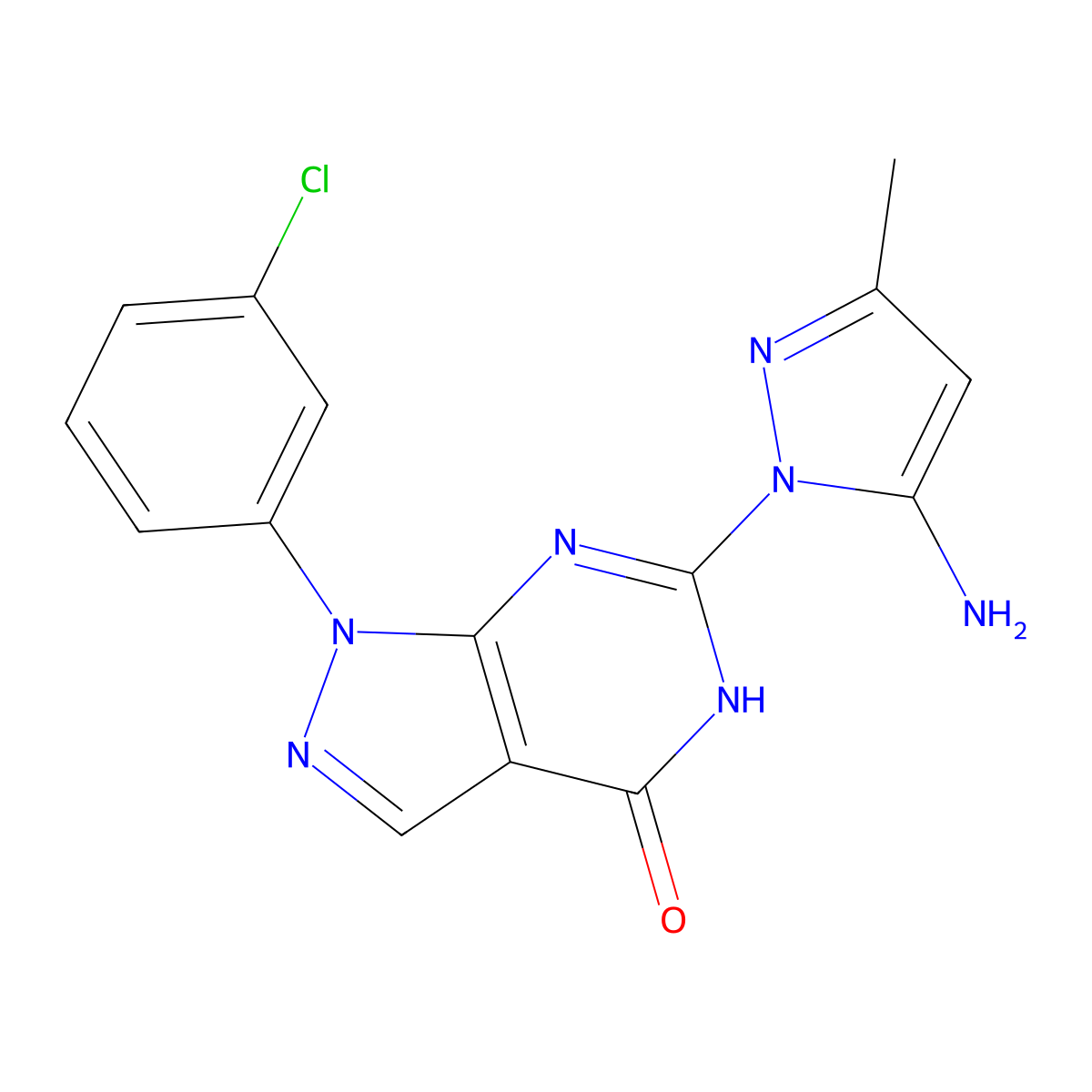 6-(5-amino-3-methyl-1H-pyrazol-1-yl)-1-(3-chlorophenyl)-1H-pyrazolo[3,4-d]pyrimidin-4(5H)-one molecular structure, CAS 1172953-98-8