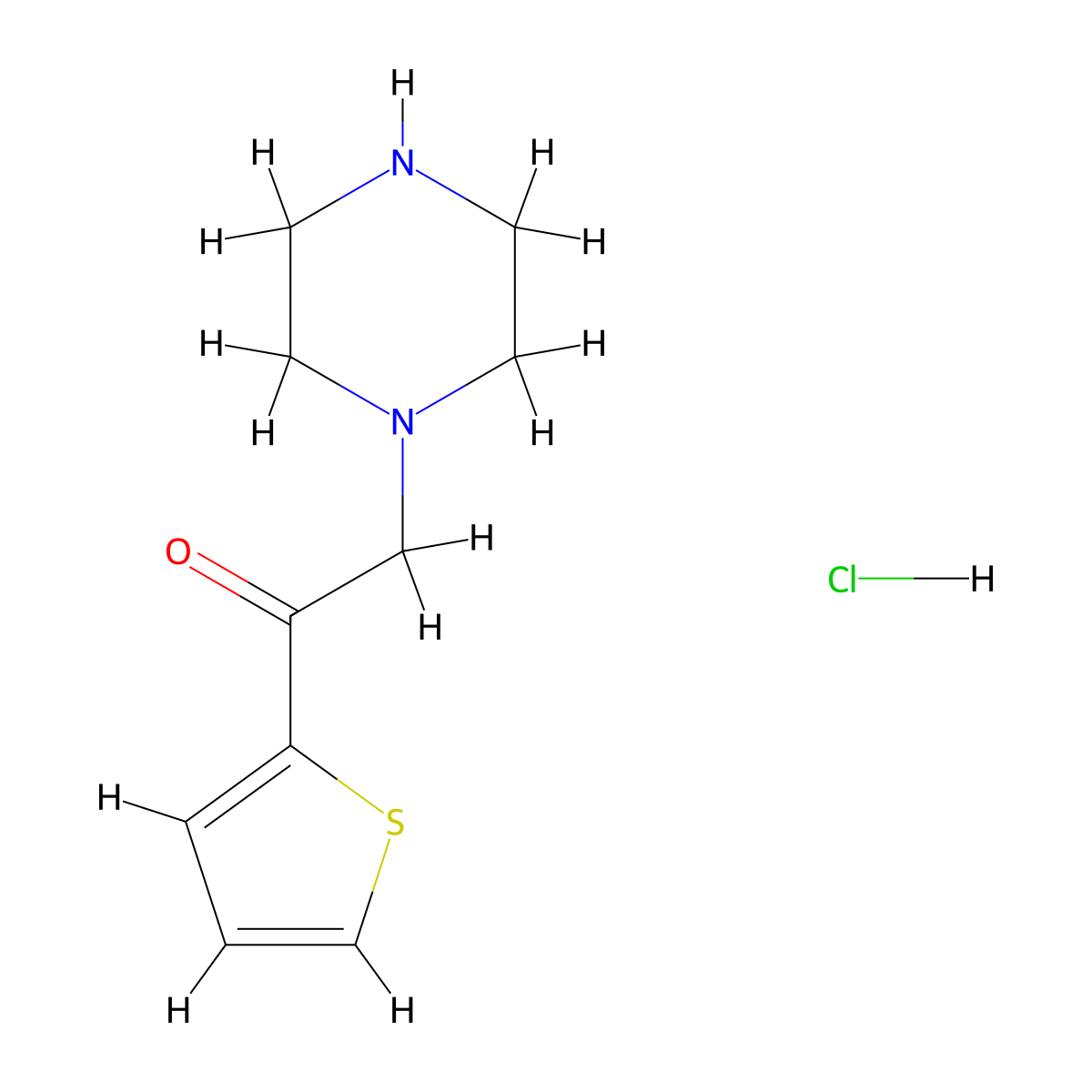 2-(Piperazin-1-yl)-1-(thiophen-2-yl)ethan-1-one--hydrogen chloride (1/1) molecular structure, CAS 1172955-30-4