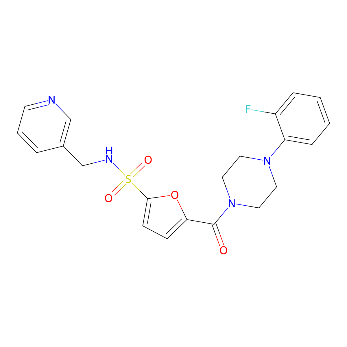 5-(4-(2-fluorophenyl)piperazine-1-carbonyl)-N-(pyridin-3-ylmethyl)furan-2-sulfonamide molecular structure, CAS 1172957-19-5
