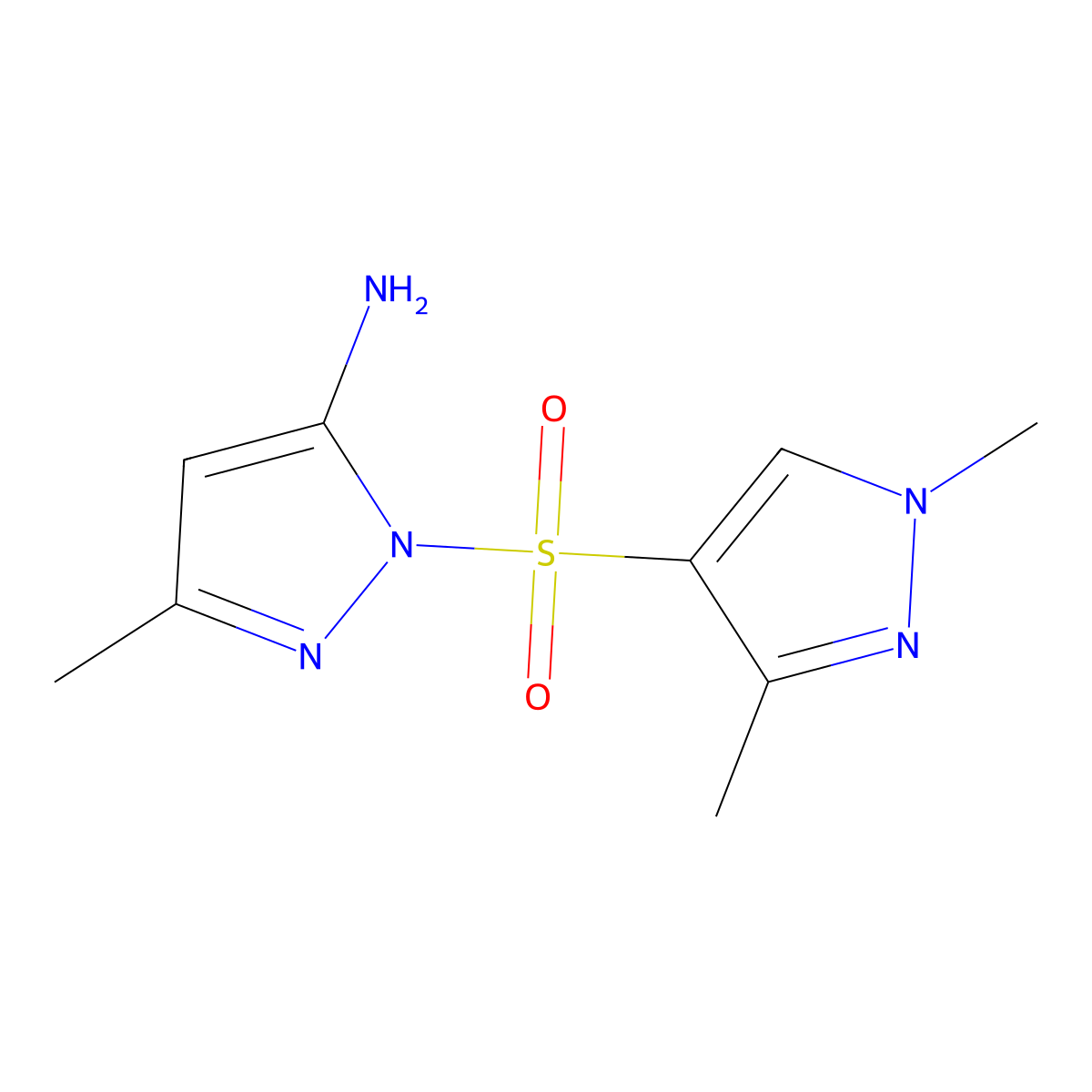 1-((1,3-Dimethyl-1H-pyrazol-4-yl)sulfonyl)-3-methyl-1H-pyrazol-5-amine molecular structure, CAS 1172958-30-3
